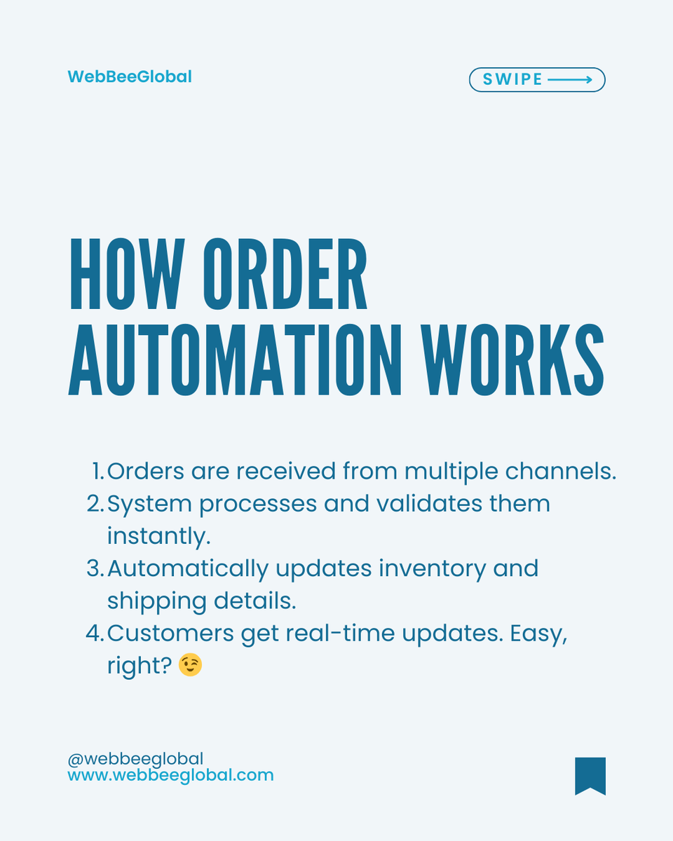 webbeeglobal's tweet image. Manual order processing is slowing you down! ⏳

With WebBee’s Order Automation, you can:
✅ Sync orders across multiple sales channels
✅ Update inventory in real time

Sell More. Manage Less. Automate Everything!

#OrderAutomation #eCommerceIntegration