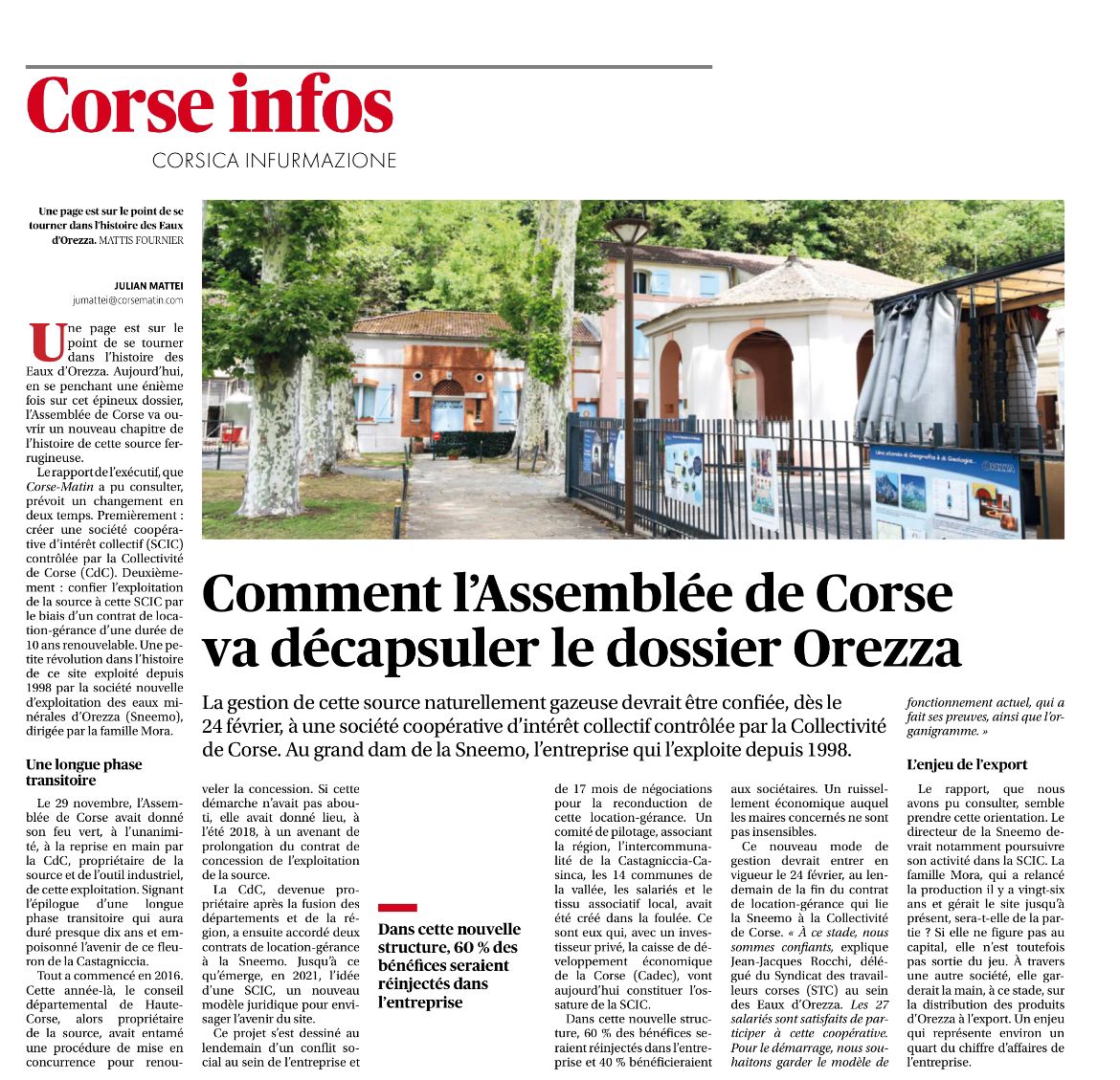 📢  Orezza passe en gestion publique sous la forme d'une coopérative d'intérêt collectif. Une initiative majeure pour le territoire, qui permettra de réinvestir 60 % des bénéfices directement dans l'entreprise et de renforcer le lien avec la Collectivité de Corse. 🌱