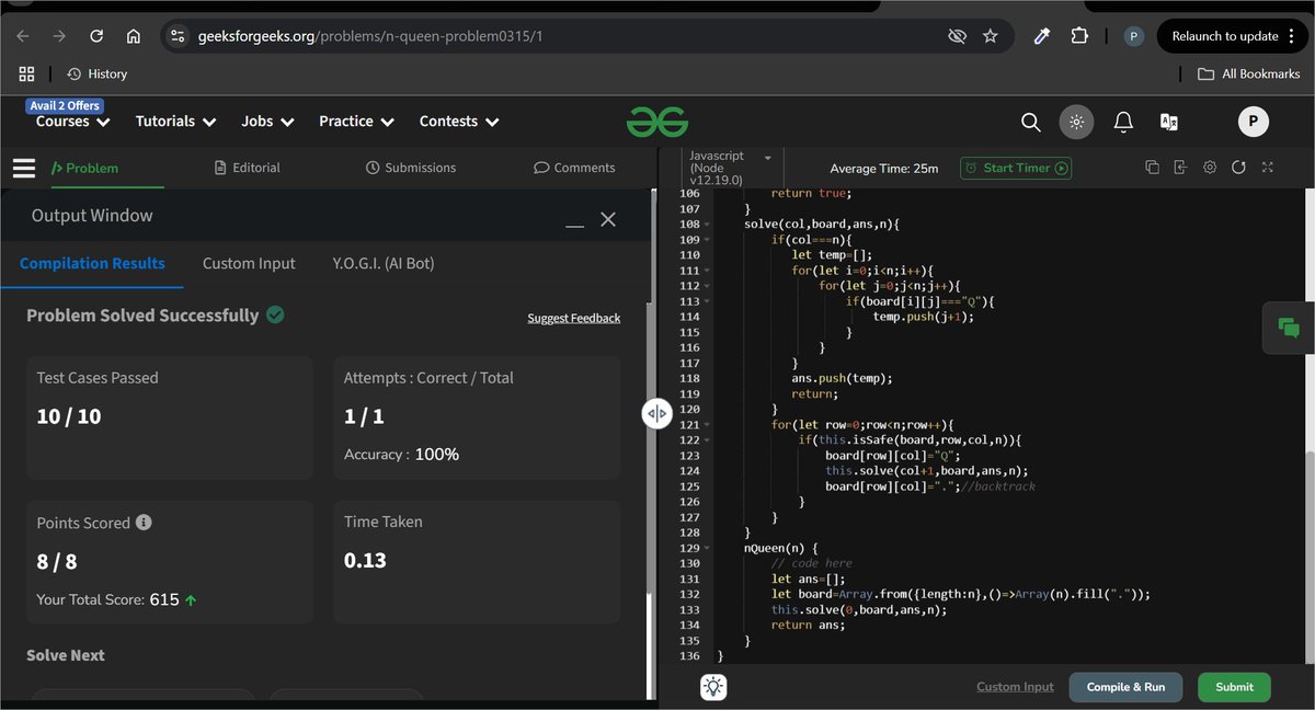 Pratikshak19332's tweet photo. Day 141 on #GeeksforGeeks : solved N-queen Problem though I have solved the problem by watching the tutorial but it was quite fun when I dry run it 😛😇. Now I am exited to solve more such problems
#ProblemSolving #Consistencey https://t.co/1qBjRhDNMf