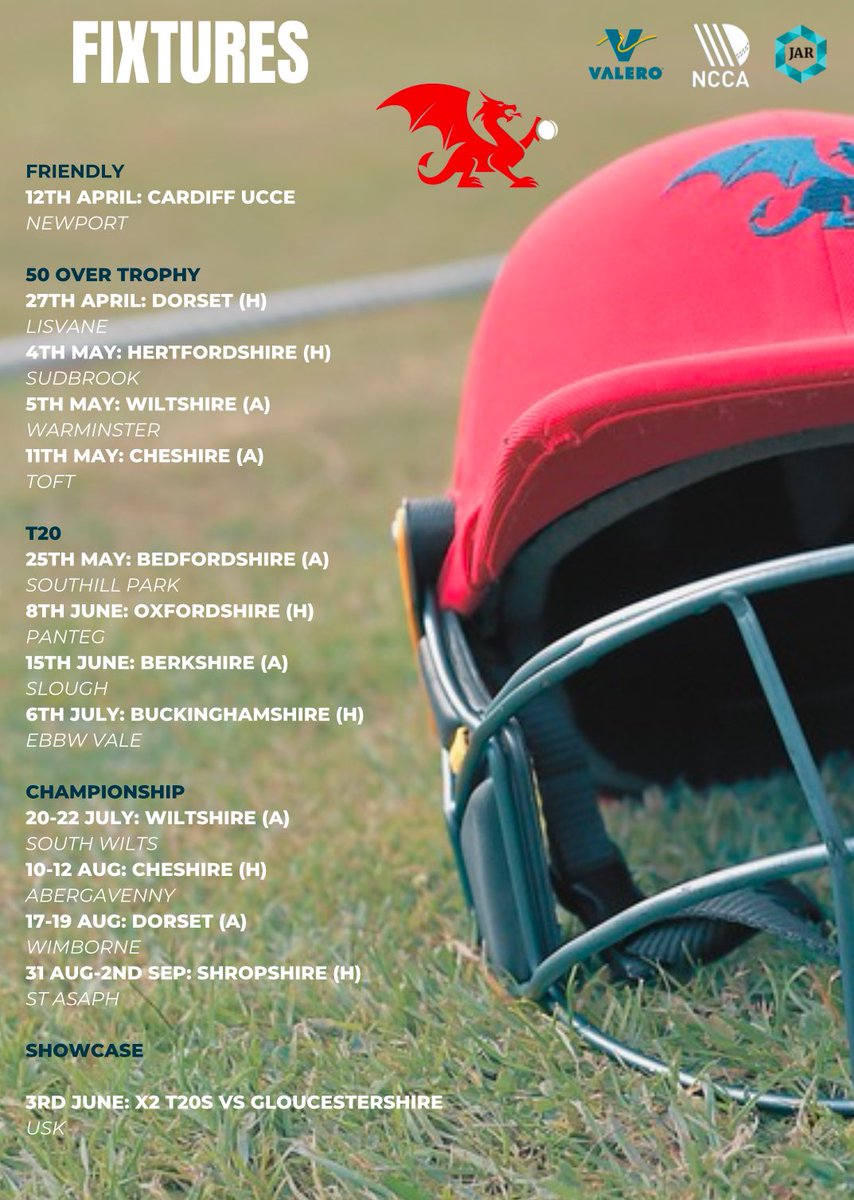 🏏 2025 Season Fixtures 
🏟️ Complete with venues!

📍 <a href="/lisvanecc/">Lisvane Cricket Club</a> | <a href="/sudbrookcc/">Sudbrook CC</a> | <a href="/pantegcricket/">Panteg Cricket Club</a> | <a href="/EbbwValeCC/">Ebbw Vale CC</a> | <a href="/AbergavennyCC/">AbergavennyCC 🏏🏏🏏</a> | <a href="/StAsaphCC/">St Asaph CC</a> | <a href="/UskCC1857/">Usk Cricket Club</a> 

🏴󠁧󠁢󠁷󠁬󠁳󠁿 We’re excited to visit our brilliant host clubs over the course of the coming summer! 

🏏🐉🏴󠁧󠁢󠁷󠁬󠁳󠁿🔴🔵
