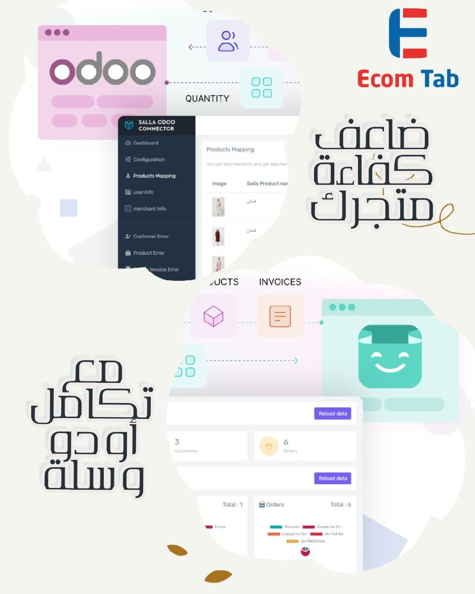 Ecomtabs_mena's tweet photo. "ضاعف كفاءة متجرك مع تكامل Odoo وسلة! ⏳✨ أتمت عملياتك بسهولة وحقق مزيدًا من الأرباح. جرّبه الآن عبر هذا الرابط وابدأ بنقل متجرك لمستوى جديد! https://t.co/D0fr40peAu
إيكوم تابز تقدم مجموعة شاملة من الخدمات لتصميم وإدارة المتاجر الإلكترونية بشكل احترافي.#ايكوم_تابز #سلة #أودو https://t.co/IWFzJpazhQ