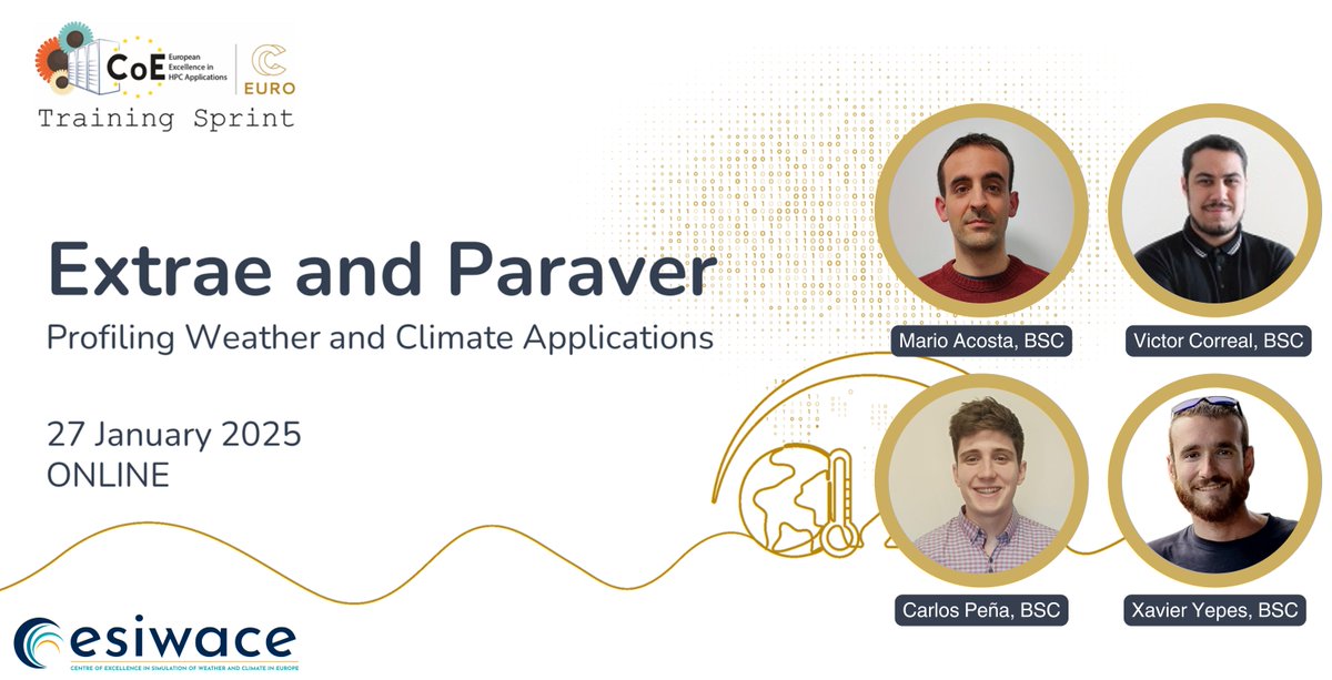 ESiWACE Community (@esiwace) on Twitter photo A fantastic training event! 'Extrae and Paraver: Profiling Weather and Climate Applications,' organized by @ESiWACE & <a href="/eurocc_austria/">EuroCC Austria</a>, in collaboration with <a href="/MultiXscale/">MultiXscale</a>🌍💻
BSC Application tools were run in #EESSI—thanks to all participants for making it great! 🙌 A fantastic training event! 'Extrae and Paraver: Profiling Weather and Climate Applications,' organized by @ESiWACE & <a href="/eurocc_austria/">EuroCC Austria</a>, in collaboration with <a href="/MultiXscale/">MultiXscale</a>🌍💻
BSC Application tools were run in #EESSI—thanks to all participants for making it great! 🙌
