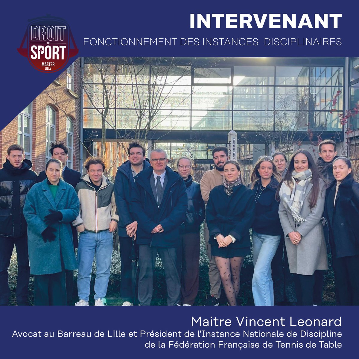Les étudiants du Master ont eu l'opportunité de suivre un séminaire sur les instances disciplinaires avec Maître Vincent LEONARD. Ce séminaire a offert aux étudiants l’opportunité d’explorer, de manière concrète, le fonctionnement de ces instances.