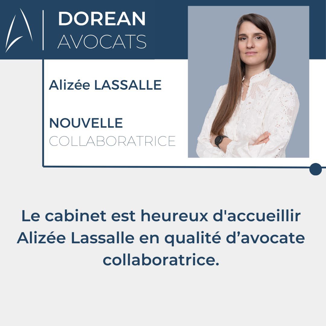 📢 Nouvelle arrivée !

Le cabinet est heureux d’accueillir Alizée Lassalle en qualité d’avocate collaboratrice. Elle rejoint l’équipe Droit public / Énergie dirigée par <a href="/SimonDuboi/">Simon Dubois</a> 

#Avocate #recrutement #collaboration #DroitPublic #energie #DoreanAvocats