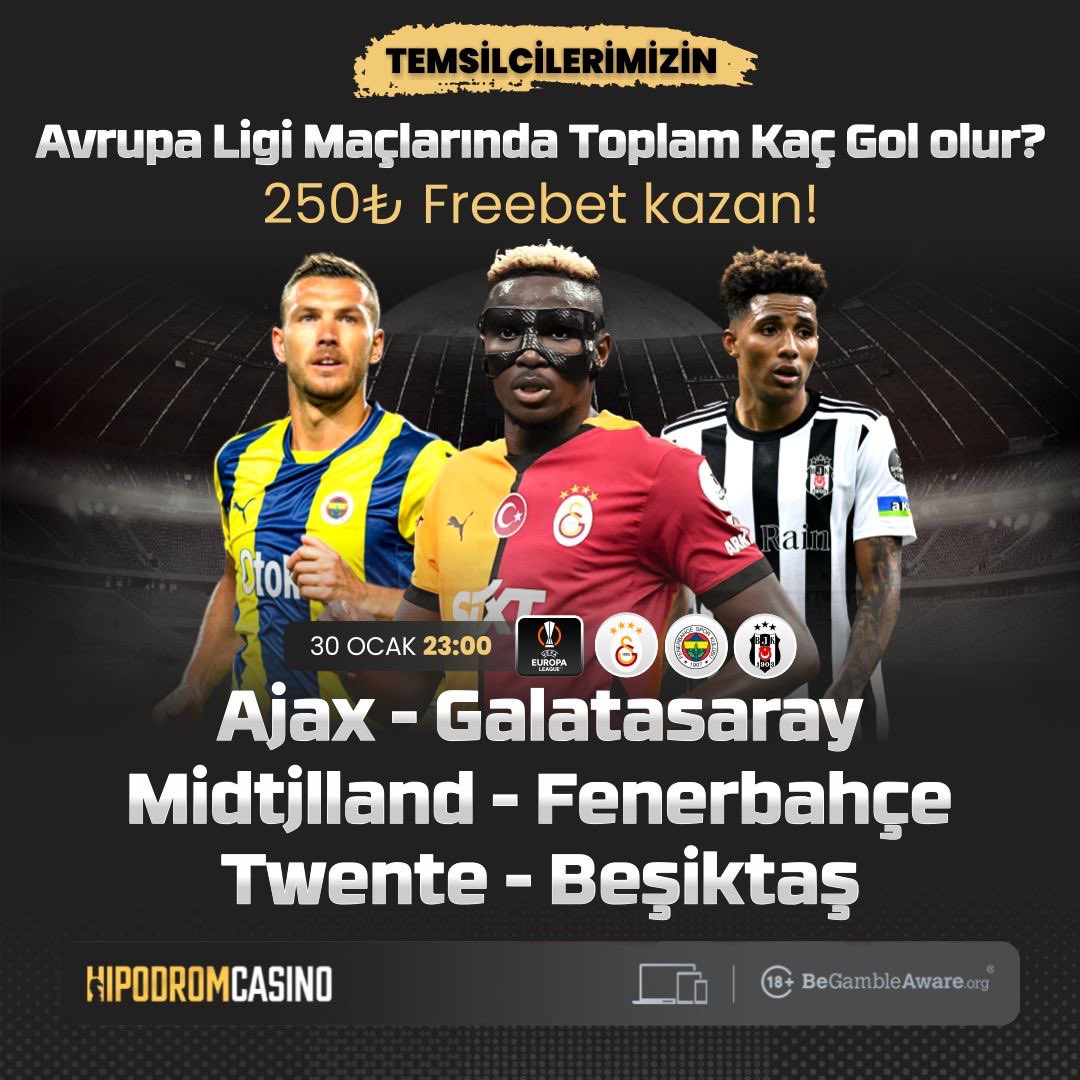 hipodromoffc's tweet photo. 🇪🇺 #HIPODROMCASINO AVRUPA LİGİ ÖZEL ETKİNLİK!

💵 Temsilcilerimizin maçlarının toplam gol sayısını doğru tahmin et;

🎁 250 FREEBET

✅ Tahminini yap, kazanç seninle olsun!

🔱 https://t.co/fBolCTYIxj https://t.co/ccqvOd0ApF