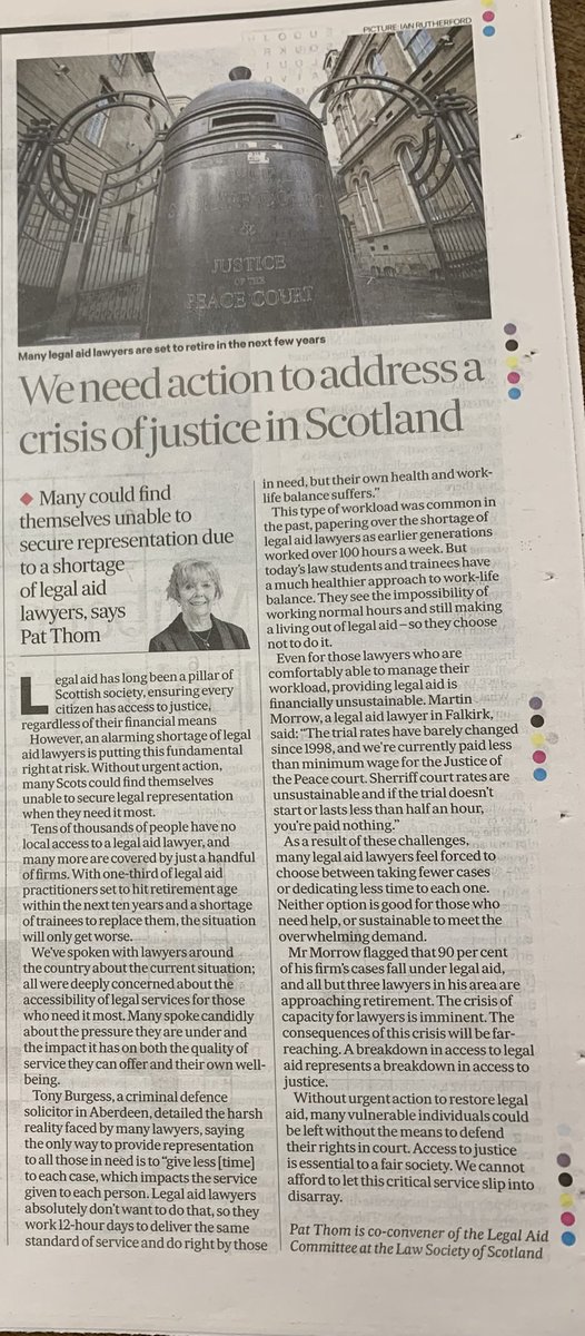 ‘Without urgent action to restore legal aid many vulnerable individuals could be left without the means to defend their rights in court’. A legacy of our self-described ‘progressive’ Scottish Govt