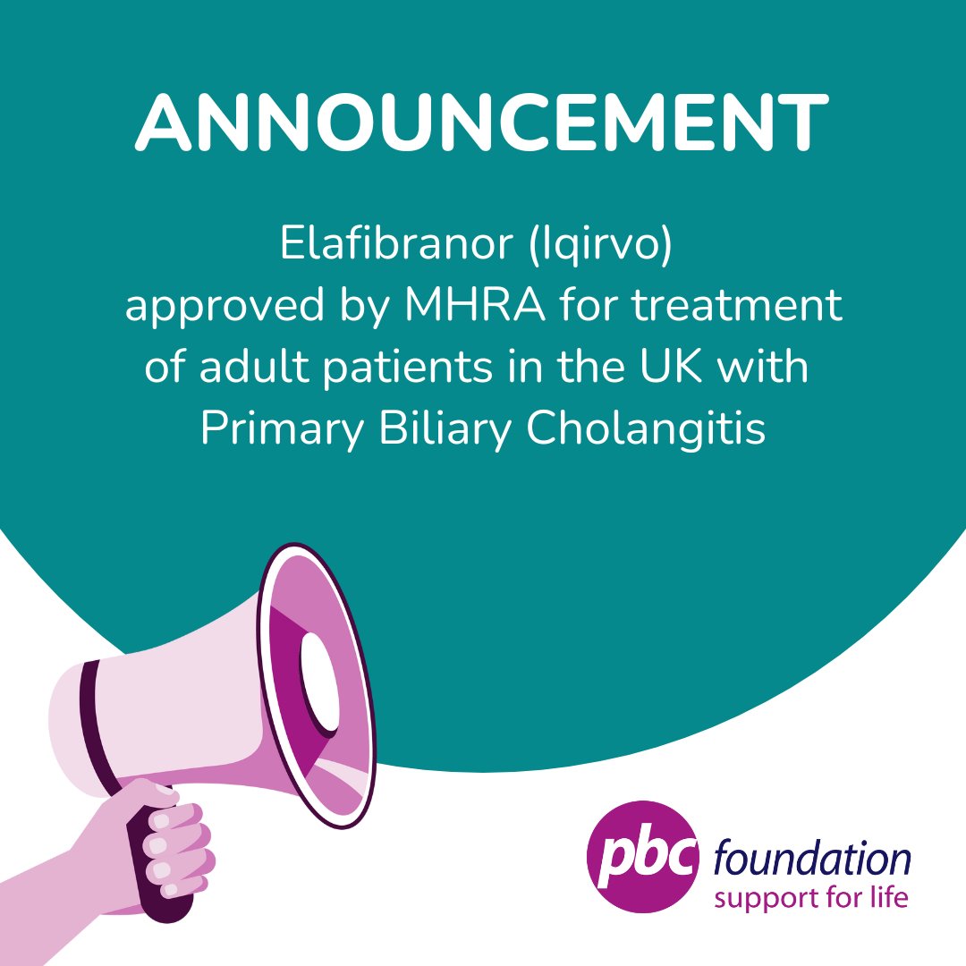 In addition to the announcement earlier in the week, visit our website for information about Elafibranor (Iqirvo), which has been approved by the MHRA and recommended by NICE for the treatment of PBC.

pbcfoundation.org.uk/new-treatments…

#PBC #PrimaryBiliaryCholangitis
