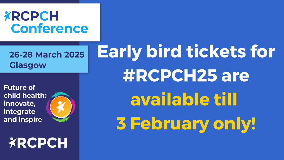 Join us at the RCPCH Conference 2025 in Glasgow, 26-28 March. 

Connect, learn and shape the future of child health. Up to 15% off early bird tickets until 3 February. 

Book now: ow.ly/4qOL50UMEOt
