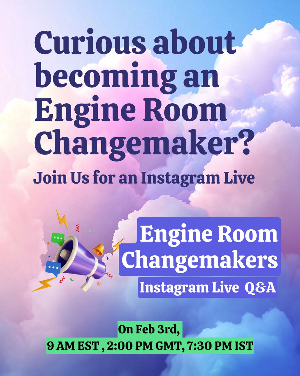OurFutureAgenda's tweet photo. 🚀 Mark your  calendars for February 3rd because we’re going LIVE with three incredible changemakers from the Engine Room for the Future! 

🌍✨  Join us at 9:00 AM EST | 2:00 PM GMT | 7:30 PM IST for an interactive instagram live. https://t.co/KJK8vvObXg