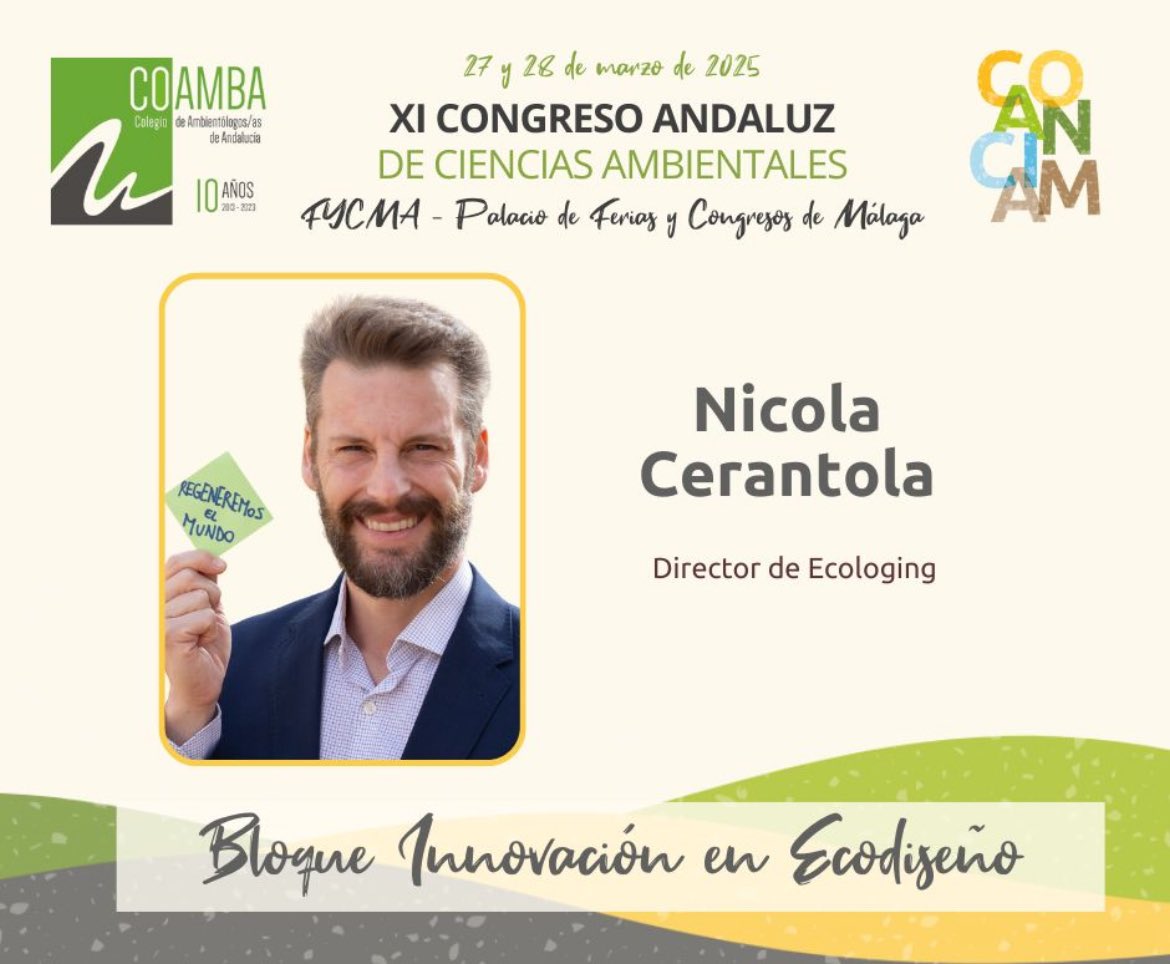 Seguimos presentando a nuestros colaboradores del evento del año ♻️✨¡No te pierdas la oportunidad de escuchar a Nicola Cerantola, fundador y director de @ecologing , en #COANCIAM!🌱.