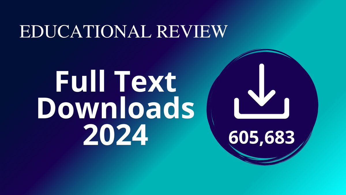Educational Review (@edreview) on Twitter photo Content published in Educational Review was downloaded over 600,000 times in 2024! 🤩🤓😎
Check out our latest articles here: tandfonline.com/action/showAxa…
<a href="/tandfeducation/">T&F Education Research</a> <a href="/CoSS_Birmingham/">College of Social Sciences</a> <a href="/UoBEdResearch/">Education Research at Birmingham</a> Content published in Educational Review was downloaded over 600,000 times in 2024! 🤩🤓😎
Check out our latest articles here: tandfonline.com/action/showAxa…
<a href="/tandfeducation/">T&F Education Research</a> <a href="/CoSS_Birmingham/">College of Social Sciences</a> <a href="/UoBEdResearch/">Education Research at Birmingham</a>