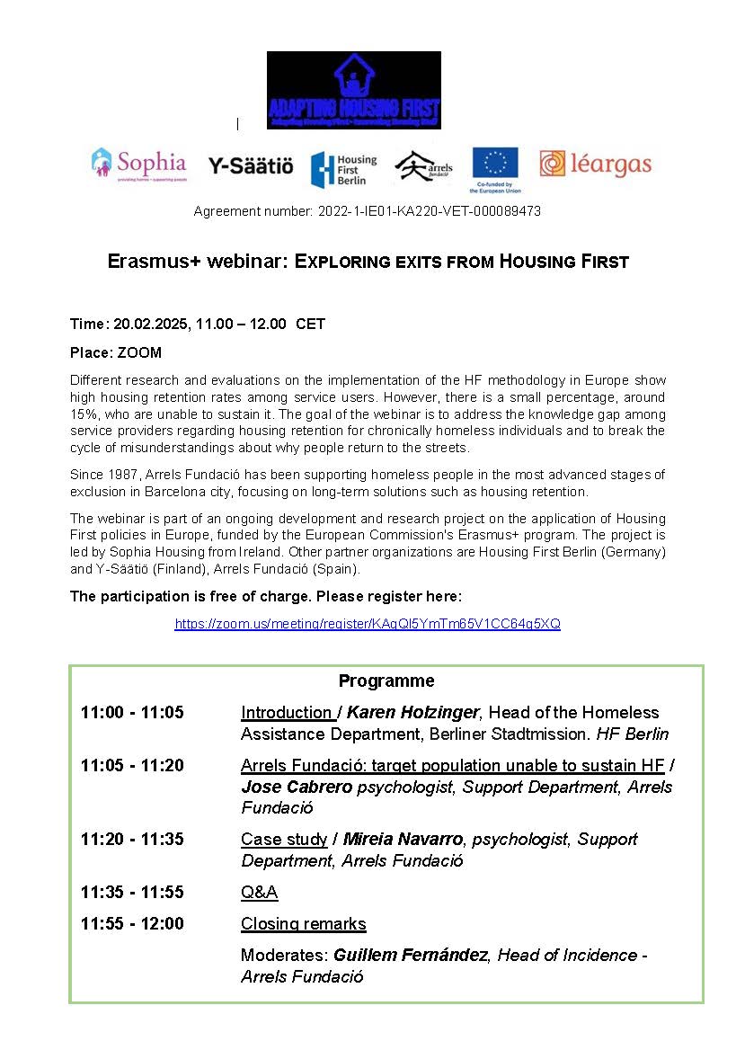 Erasmus+ Webinar: Exploring Exits from Housing First 🏡#AdaptingHousingFirst
About 15% of participants struggle to sustain HF—let’s address the gaps and explore solutions together.
📅 Join our free webinar &amp; be part of the discussion! Register here: zoom.us/meeting/regist…