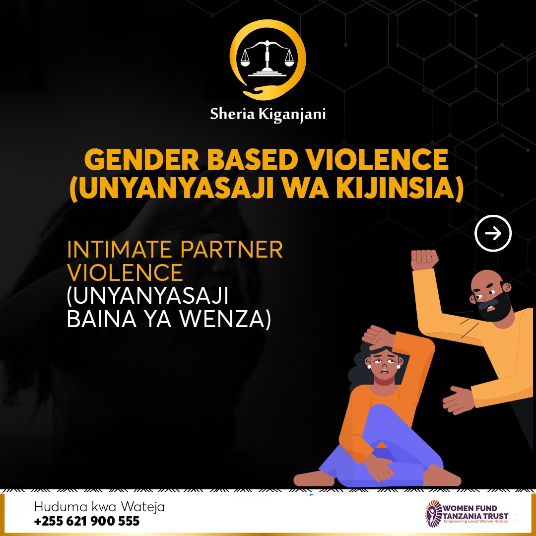 SheriaKiganjani's tweet image. Kwenye muendelezo wa Wiki ya Sheria mwaka huu, Sheria Kiganjani inawaletea elimu juu ya Unyanyasaji wa Kijinsia baina ya wenza (Intimate Partner Violence).

Mradi huu ni kwa kushirikiana na @WomenFund_TZ 
#sheriakiganjaniapp #sheriakiganjani #legalgurus #lawweek#genderviolence
