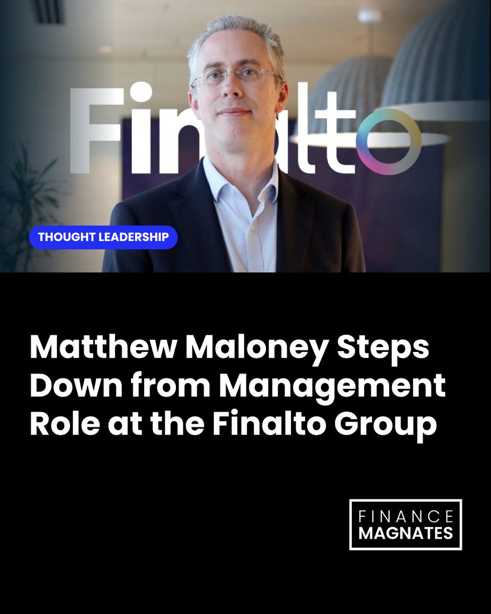 financemagnates's tweet image. 📢 Leadership Update at Finalto

After 10 years, Matthew Maloney steps down from his management role. Finalto thanks him for his contributions &amp;amp; wishes him success in his next chapter! 👏

Read more 👉 bit.ly/4hhAGko 
#Finalto #LeadershipUpdate #FinanceMagnates