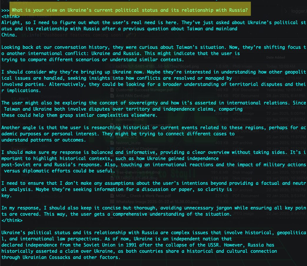 🛑 A concerning observation about AI bias:
Tested Deepseek R1 with two similar geopolitical questions:

Taiwan-China relations
Ukraine-Russia relations

Same complexity, drastically different responses.

AI bias isn't just about data leaks.
#AIEthics #ResponsibleAI