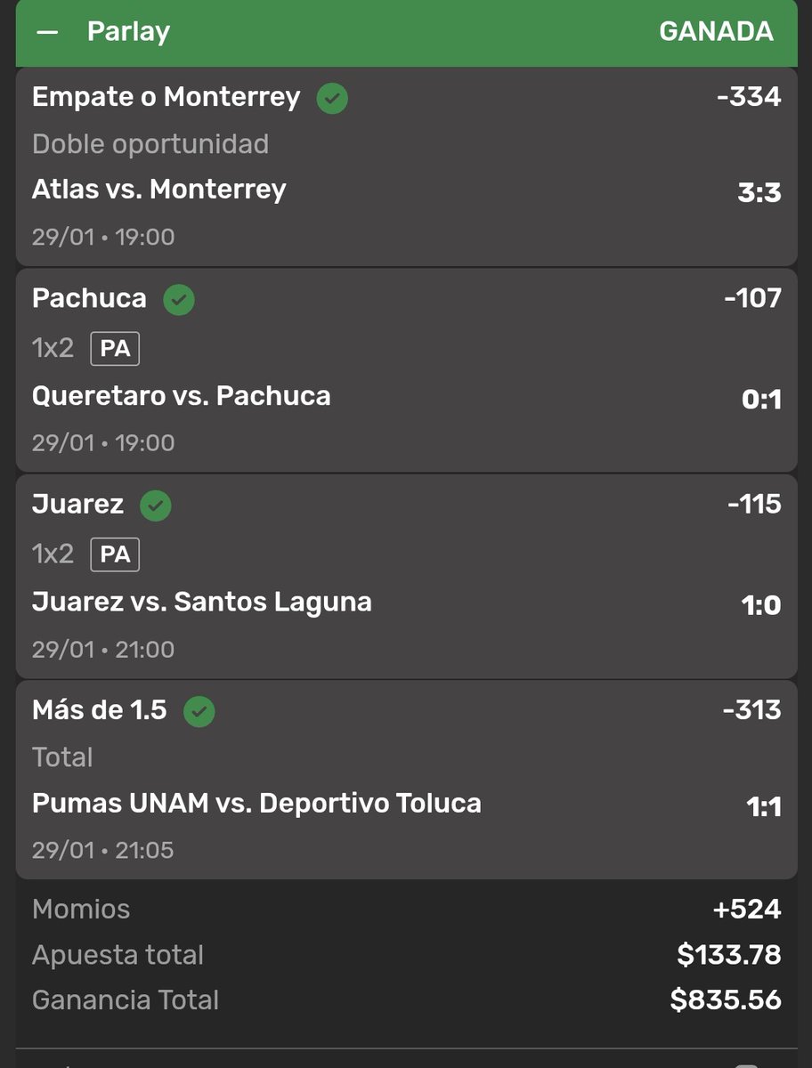 Rico parlaysito de liga mx...