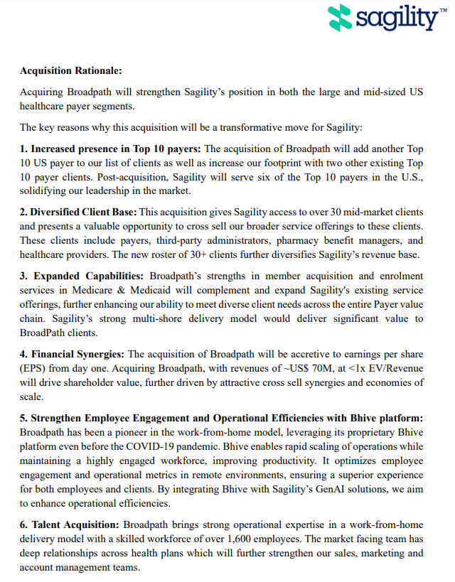 stokkinvesting's tweet photo. #Sagility has announced 502cr acquisition of Broadpath Healthcare US, at valuation <1x EV/Sales and would be EPS accretive
While Sagility trades at ~4x Sales, the acquisition could add ~1500cr to Mcap (7%)
Thankfully, timely bought back ππ
#Resultpick https://t.co/yQhB9maHtL