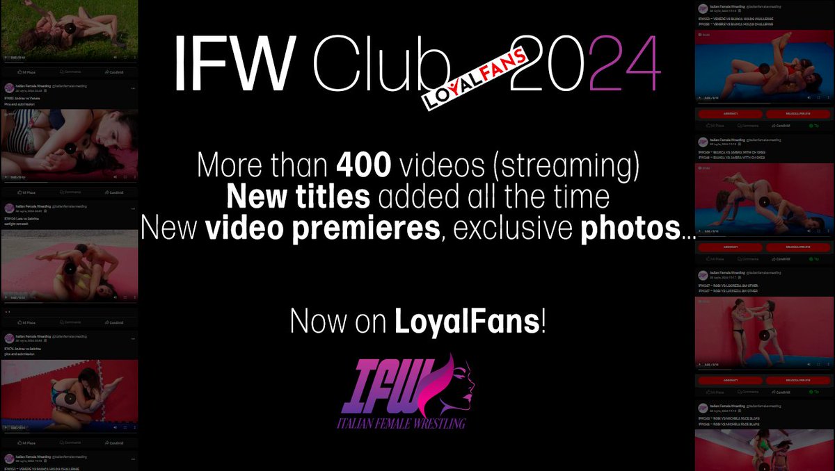 ItalianFemWres's tweet photo. #IFWClub: more than 400 matches (and counting) in streaming, including catfights, mixed wrestling, boxing, newly filmed FULL VIDEO premieres, and more.
Several new titles are added monthly!
Check it out: https://t.co/EpNFVqaIGF https://t.co/xNgGoMic5c