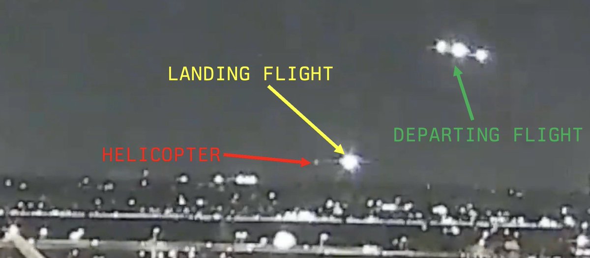visionik's tweet image. As a pilot, here is what I think happened:

Facts:
1. American Airlines flight 5432 (LANDING FLIGHT), a CRJ700 operated by PSA airlines, was inbound to runway 33 on whats called "short final", the last stage of landing, about 400 feet in altitude.
2. An Army Blackhawk training…