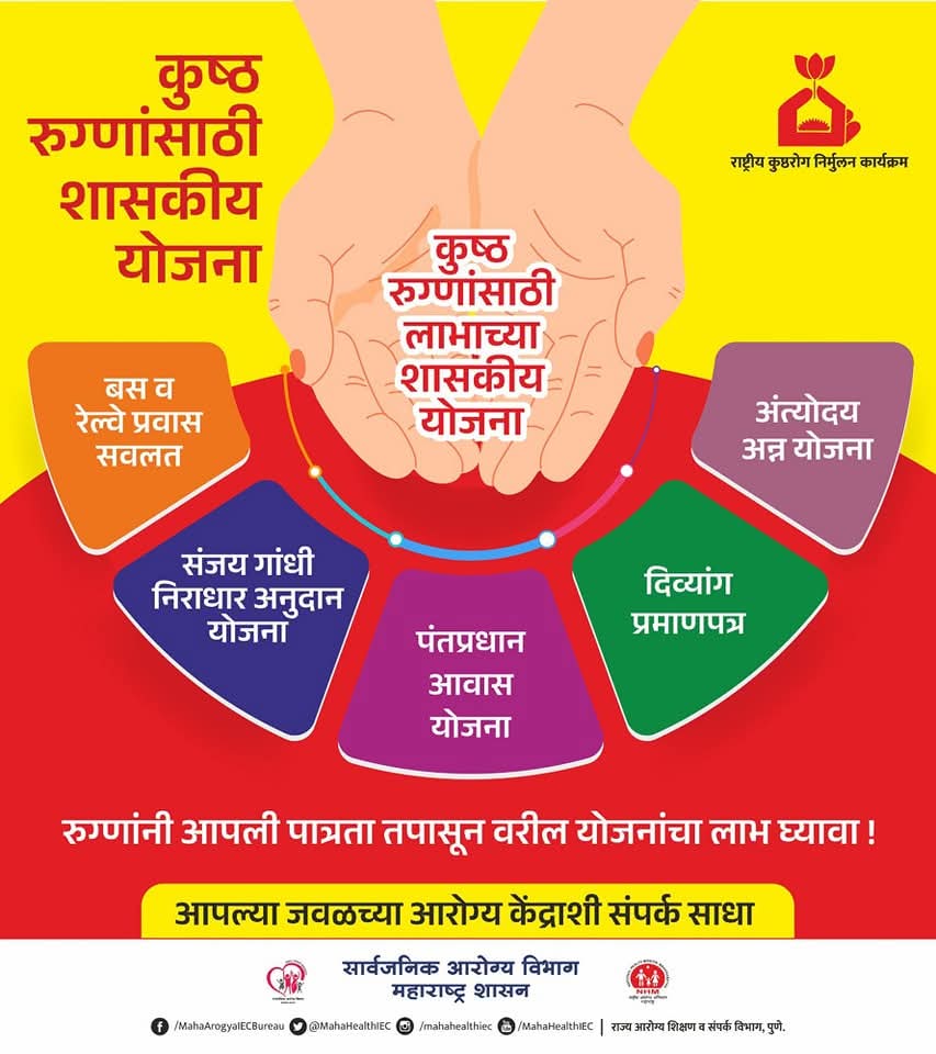 InfoDhule's tweet image. कुष्ठ रुग्णांसाठी लाभाच्या शासकीय योजना..

योजनेच्या लाभासाठी आपल्या जवळच्या आरोग्य केंद्राशी संपर्क साधा...

#LeprosyAwareness #leprosymission #Campaign #kushtharog #HealthForAll
