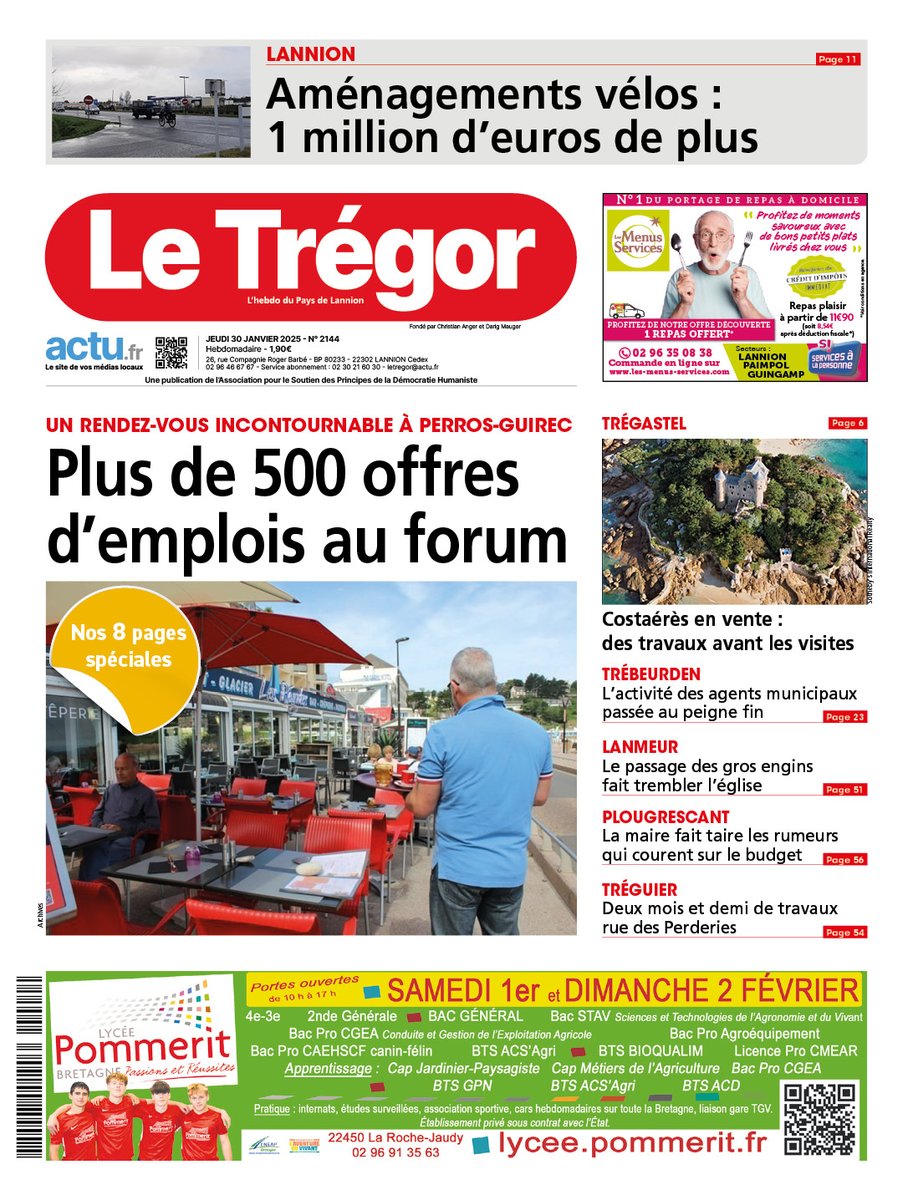LeTregor's tweet photo. A la une  du Trégor du jeudi 30 janvier : 50 employeurs et 500 offres à saisir au forum à Perros-Guirec. Nos 8 pages spéciales. https://t.co/iROg3Ax7xA