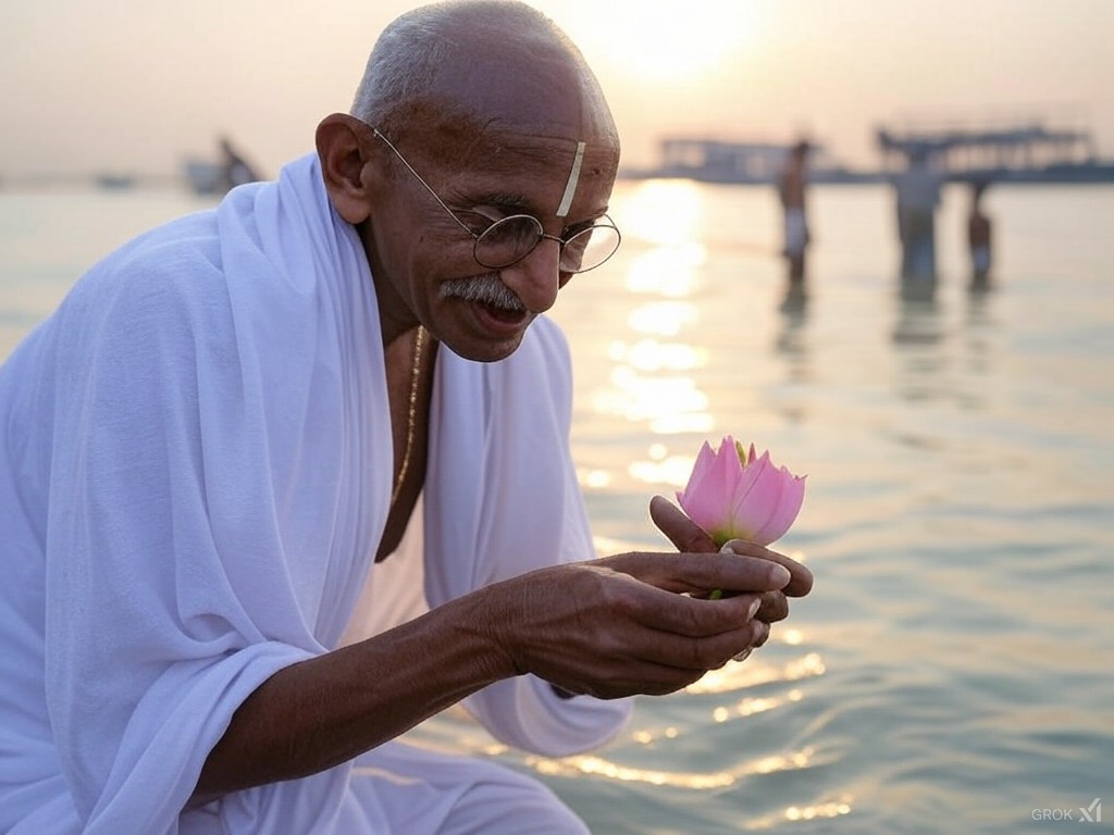 abhi2002kumar's tweet photo. Image by @grok #MahaKumbh2025 #MahatmaGandhiji #MahatmaGandhiVardhanthi #PrayagrajMahakumbh https://t.co/19n8WZEhEc