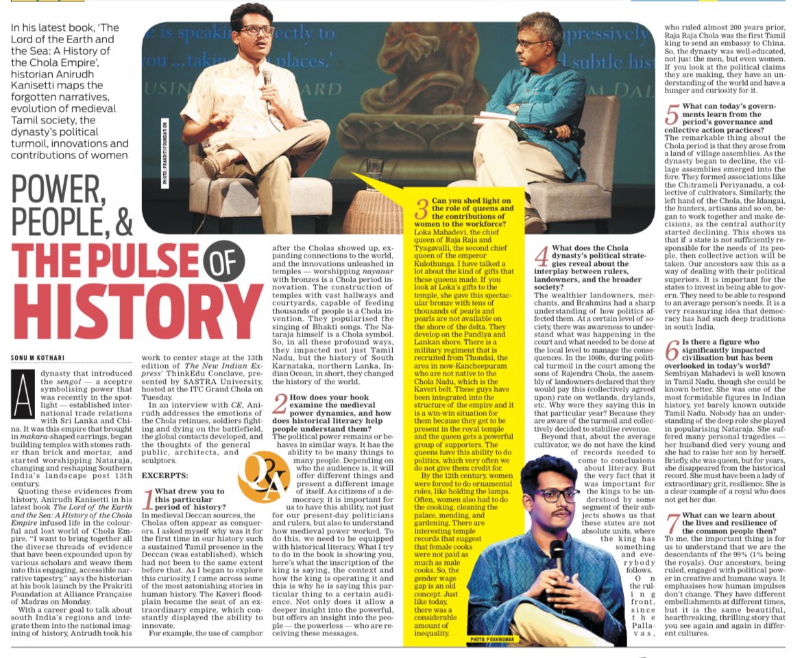 In his latest book, 'The Lord of the Earth and the Sea’, historian Anirudh Kanisetti (<a href="/AKanisetti/">Anirudh Kanisetti | ಅನಿರುದ್ಧ್ ‏کنسٹّی</a>) maps the forgotten Chola narratives, evolution of medieval Tamil society, and contributions of empire’s women

Read: newindianexpress.com/cities/chennai…
#History #TamilNadu #books #King #queen