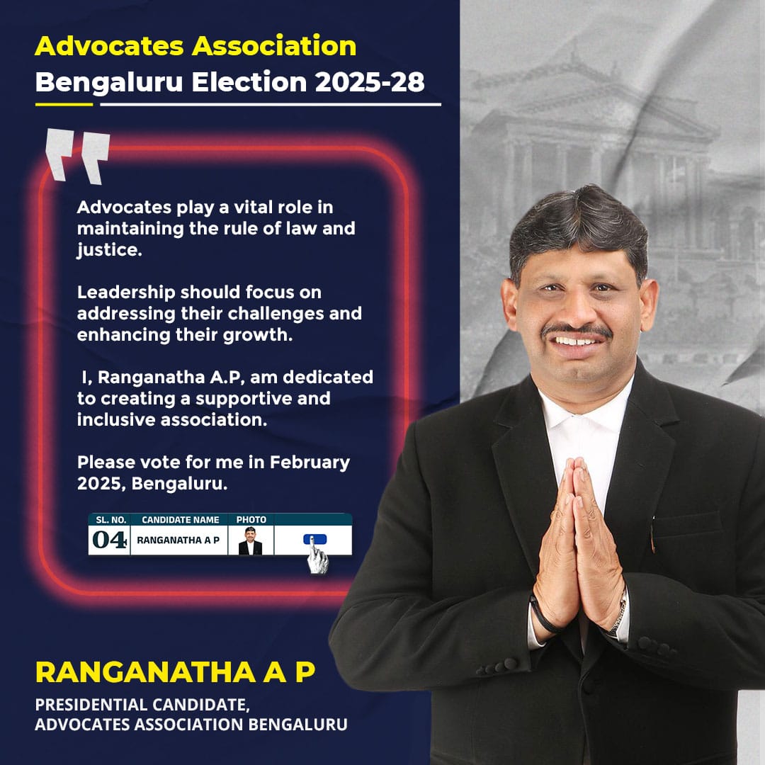 APRanganath's tweet photo. Advocates Association Bengaluru Election 2025-28
Advocates play a vital role in maintaining the rule of law and justice.
Leadership should focus on addressing their challenges and enhancing their growth.
#VoteforAPR #teamAPR #aabelection #onceagainAPR #APRforAAB https://t.co/842NRNyMNe