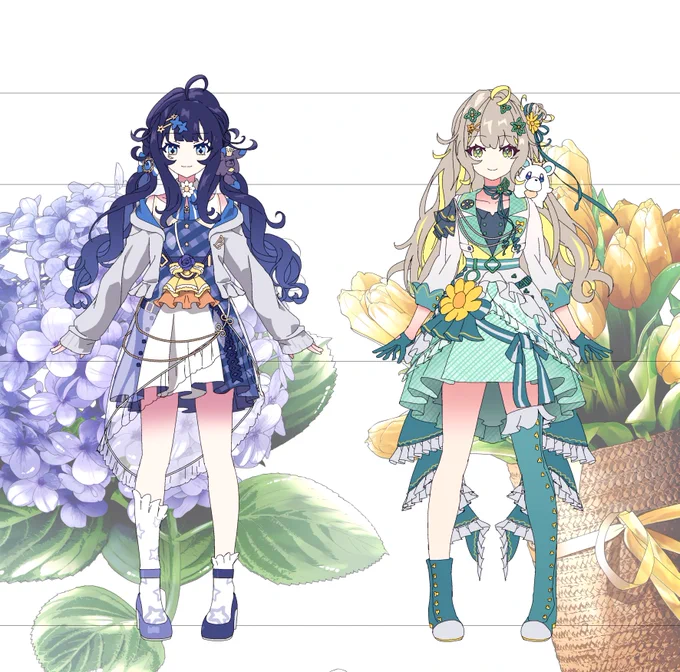 ほのみお1周年記念FA、それぞれの後ろにいるコンセプトチェンジ衣装の設定画ですそんな二人は現在、この1月中にチャンネル登録者10000人を目指して耐久中ですので、もし気になりましたらハッシュタグをチェックしてみてください#陽茅ほかほか #みおんえあ 