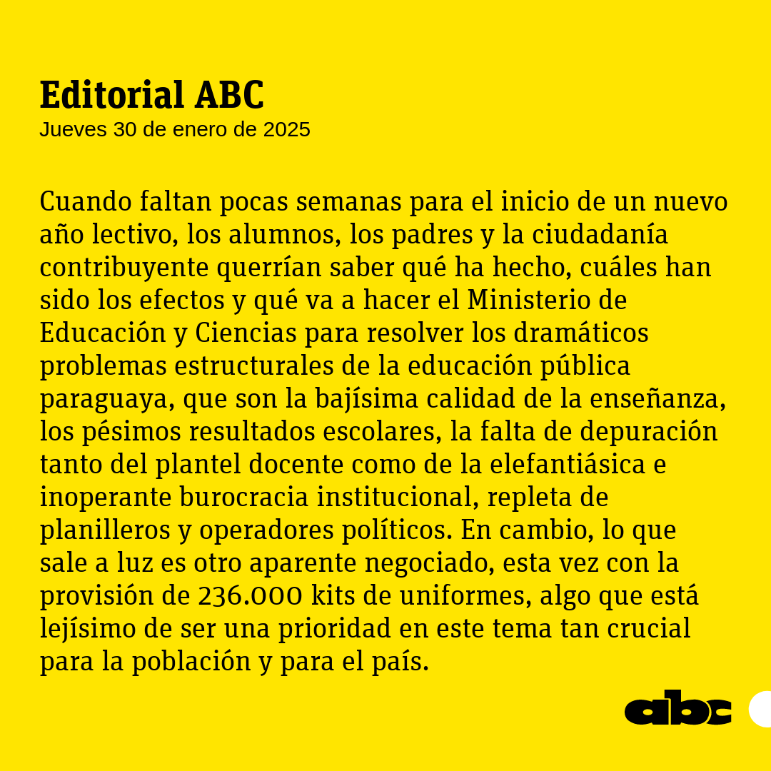 ABCDigital's tweet photo. #EditorialABC | "Posible corrupción y despilfarro en el Ministerio de Educación".
Leé más: https://t.co/Qy2VHU1CAN
🔴WhatsApp: https://t.co/zcjWhsOf0A https://t.co/8ZqqTfhvW5