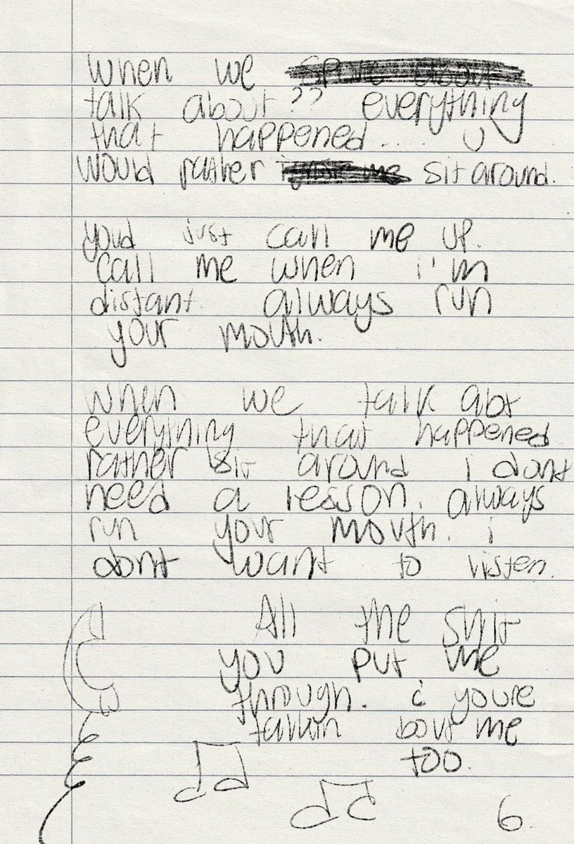 a  leaked  journal  entry  from  former  band——mate  brayden  ray;   is  this  a  revenge  song?  fans  also  noticed  that  the  page  number  is  a  six.  like  his  old  band,  could  it  be  about  his  old  bandmates?
