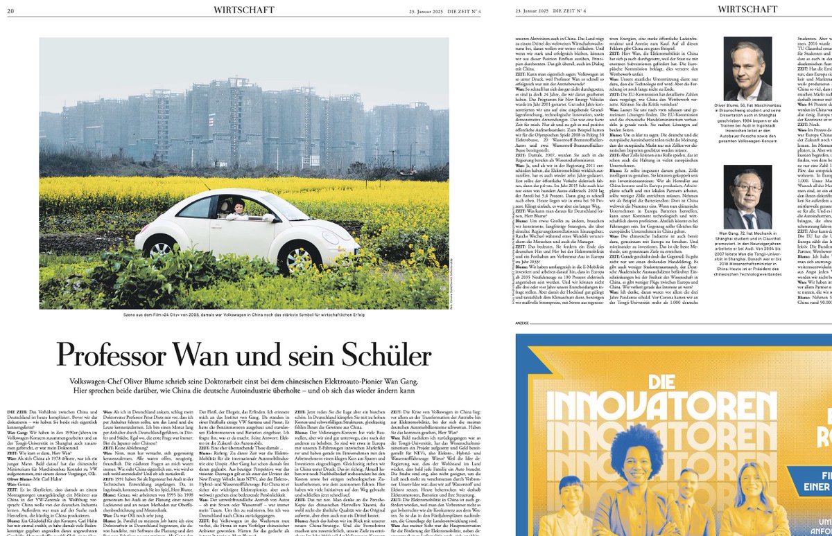 Max Hägler (@maxhaegler) on Twitter photo 🚗🇪🇺🇩🇪🇨🇳 For the first time ever, WAN Gang, #China 's former science minister, and <a href="/VWGroup/">Volkswagen Group</a> CEO Oliver BLUME are publicly discussing their shared past at <a href="/Audi/">Audi USA</a>, #emobility  as cross-border project and #EU tariffs on cars from China. - Interview at <a href="/DIEZEIT/">DIE ZEIT</a> / <a href="/zeitonline/">DIE ZEIT</a> epaper👇 🚗🇪🇺🇩🇪🇨🇳 For the first time ever, WAN Gang, #China 's former science minister, and <a href="/VWGroup/">Volkswagen Group</a> CEO Oliver BLUME are publicly discussing their shared past at <a href="/Audi/">Audi USA</a>, #emobility  as cross-border project and #EU tariffs on cars from China. - Interview at <a href="/DIEZEIT/">DIE ZEIT</a> / <a href="/zeitonline/">DIE ZEIT</a> epaper👇