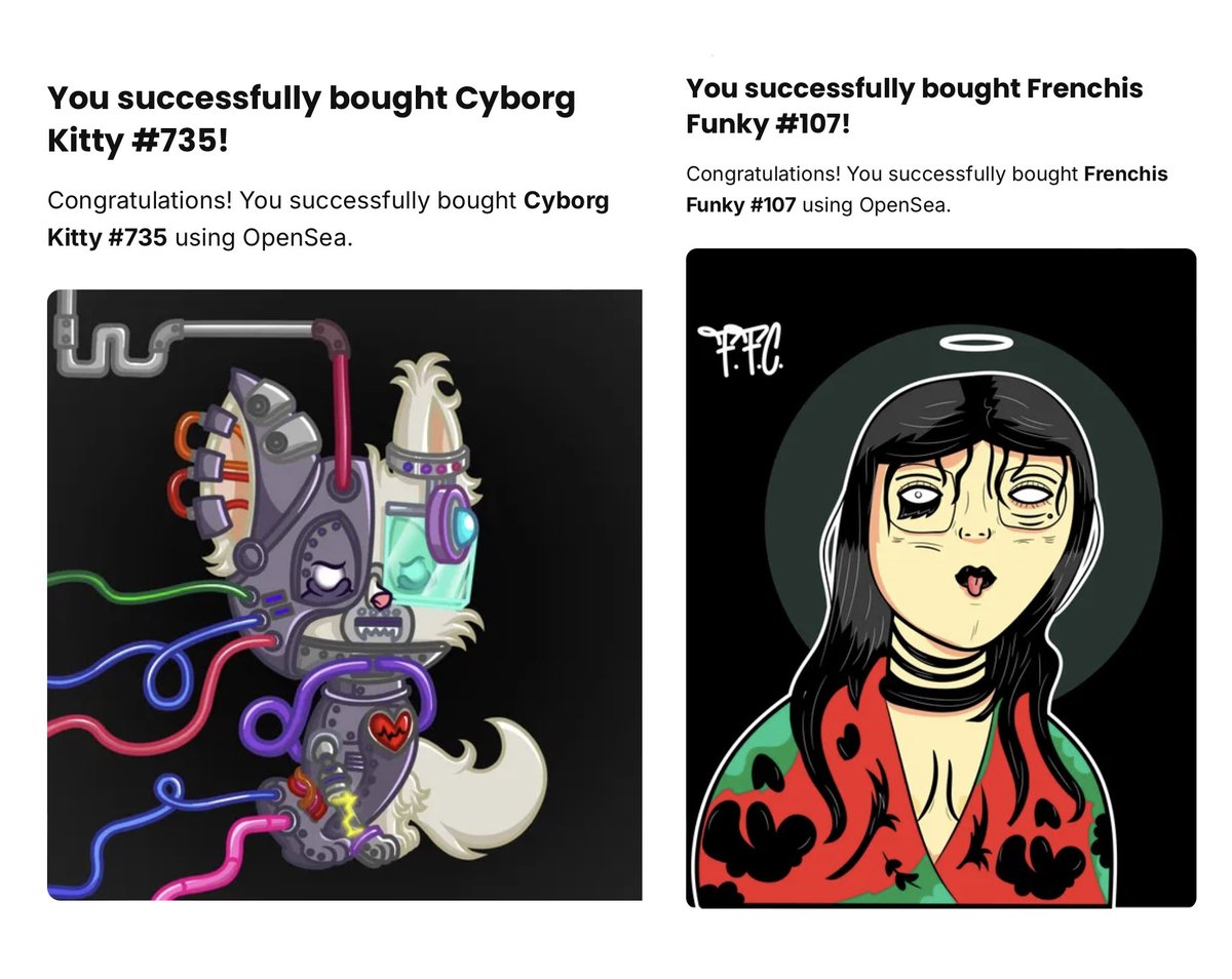 BOUGHT!! 😍
Yesterday I bought 2 beautiful pieces from <a href="/Randocatss/">Randocats</a> and <a href="/FrenchisFunky/">Frenchis Funky Club Artist NFT.NYC 2024🔥</a>! 😍 
Check out their super collections!! Dope!! 🥰

👇Follow and support these great artists and supporters! 🔥 They deserve it!! 
linktr.ee/randocats
linktr.ee/frenchisfunkyc…

#NFTCommunity