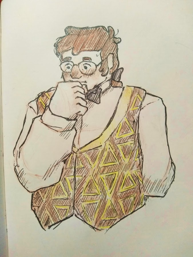WittyMumbledonk's tweet photo. still sick but at least not quite as bedridden so 
have a flustered Fordsy 
(the witnesses called him cute and gave him smooches)

#StrangeCaseAU #StanfordPines #sketch https://t.co/WOblkyeFKI
