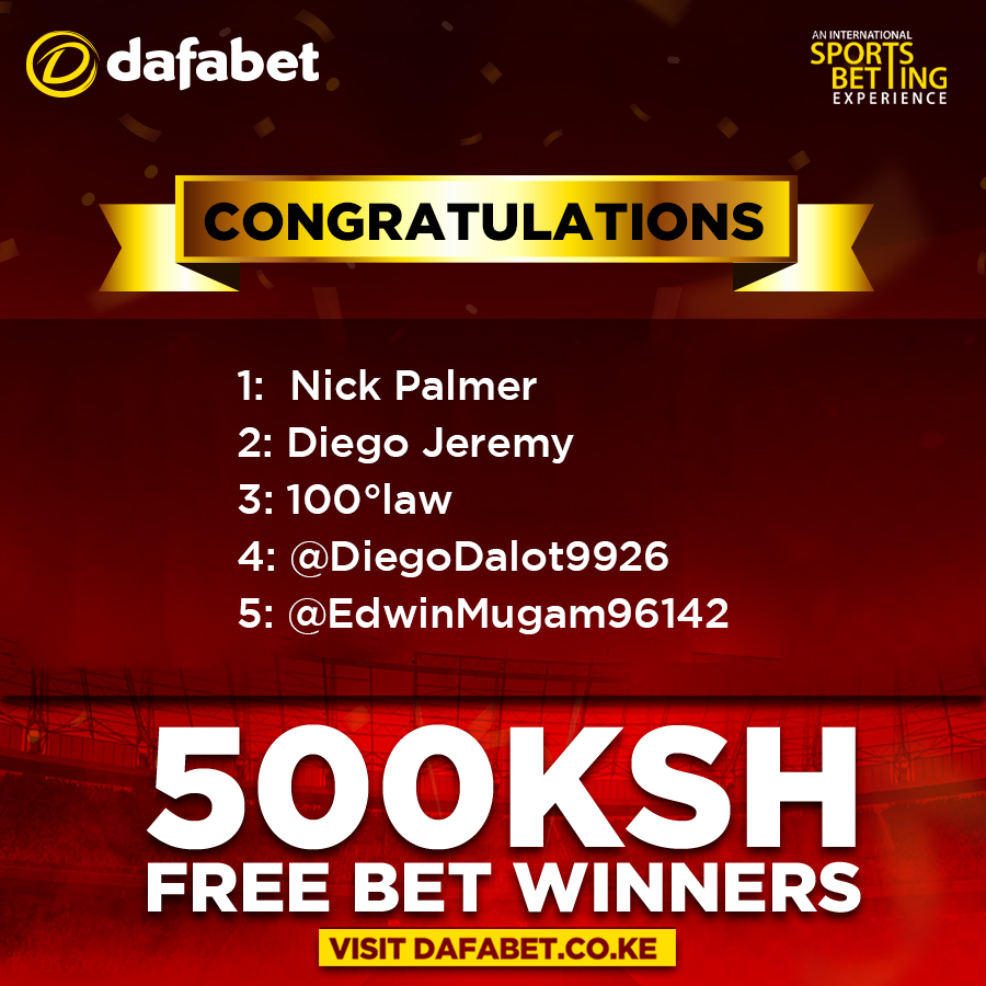 DafabetKenya's tweet photo. Congratulations to our Winners of the GIRONA vs ARSENAL Trivia. Please share your account details for crediting. Special thanks to everyone who participated. Stay tuned for the next promo. #TukoGame https://t.co/OtiquoXu2g