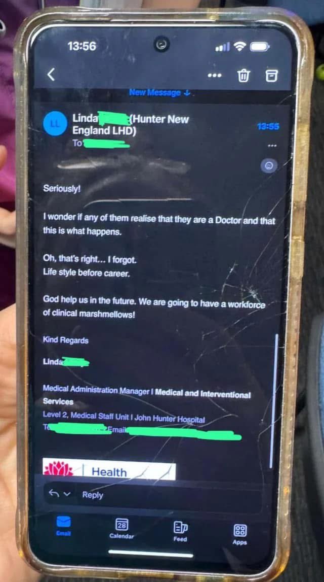 KangarooBeach's tweet photo. What the hell ?

Hunter &amp; New England local health district covering themselves in glory via email sent to all doctors in training… https://t.co/IAKuHBv10g