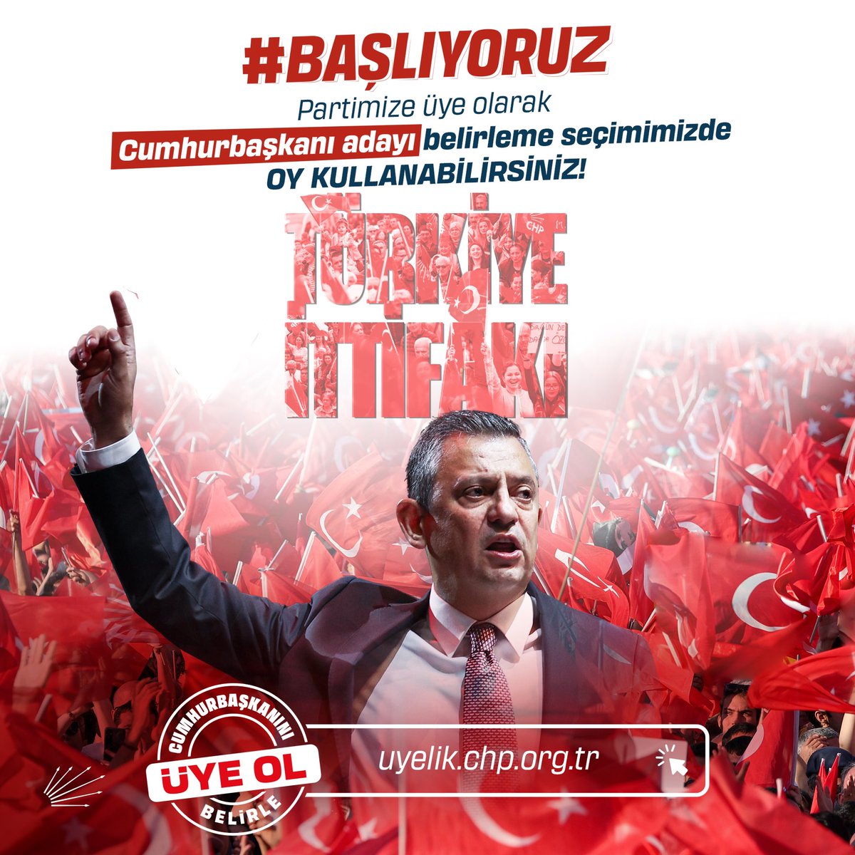 #Başlıyoruz
Partimize üye olarak Cumhurbaşkanı adayı belirleme seçimimizde oy kullanabilirsiniz!

Tıklayın, üye olun👇
uyelik.chp.org.tr
