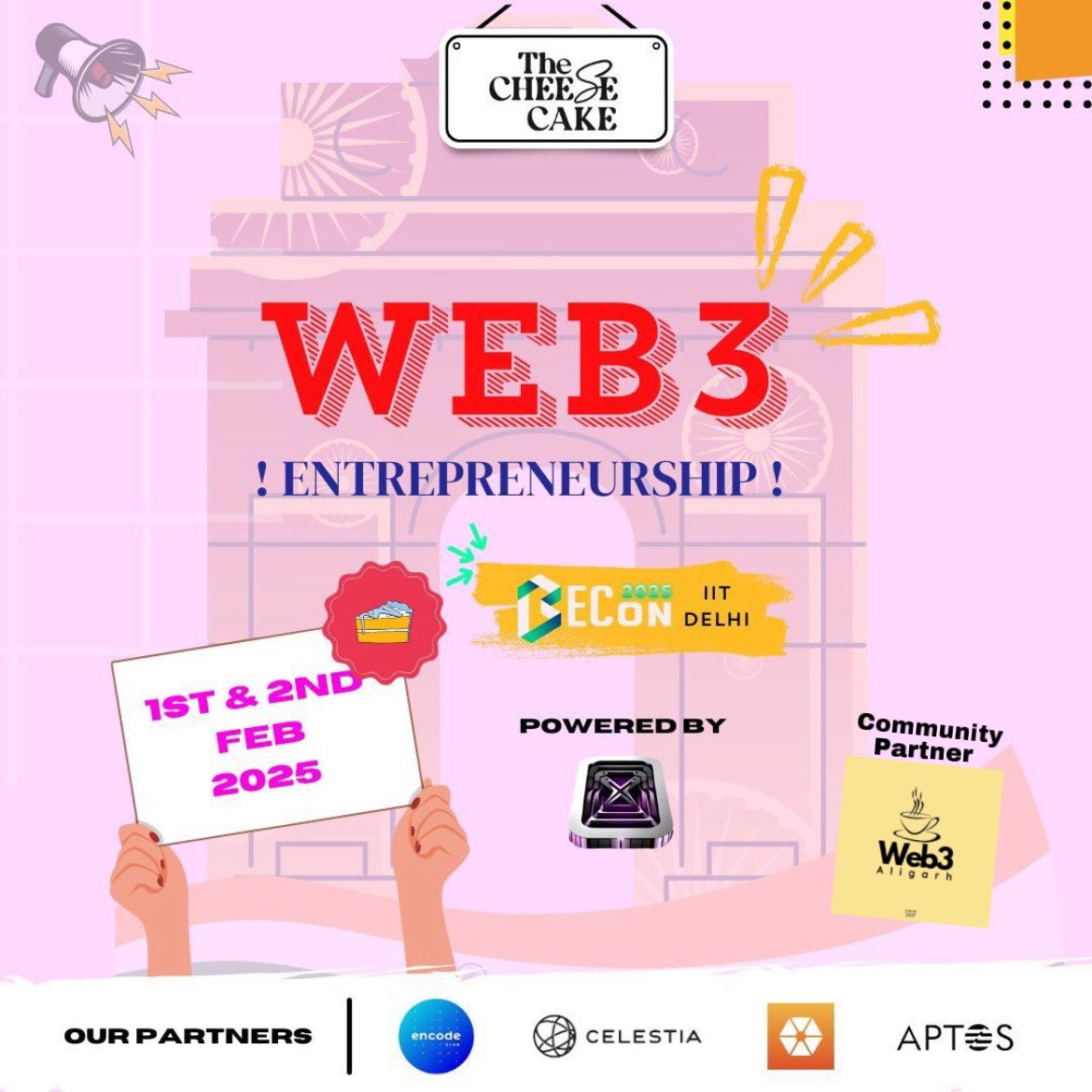 Web3Aligarh's tweet image. 🚀 Exciting News! Web3 Aligarh is proud to be a Community Partner with Cheesecake for BECon 2025 at IIT Delhi!  

Join us at the WEB3 SUMMIT on Feb 1-2, 2025, featuring hands-on workshops by Aptos, Citrea, and 0xGasless.

Register- lu.ma/pa1m2wz9

#Web3Aligarh #BECon2025