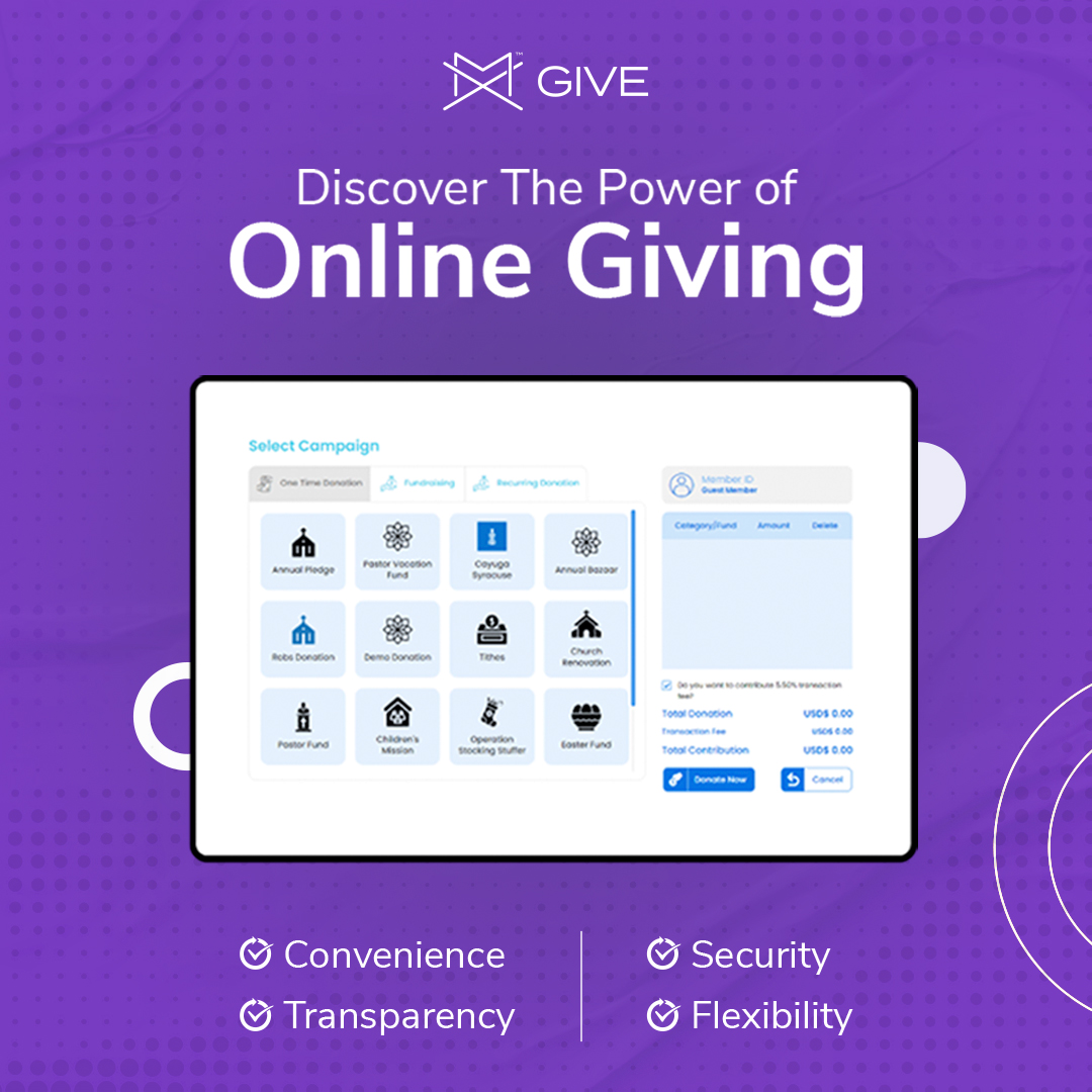 Giving has never been simpler or more secure.

With online giving, you can support the causes you care about in just a few clicks from any time and anywhere. It’s safe, seamless, and perfectly tailored to your religious organization's needs.

Ready to make an impact?