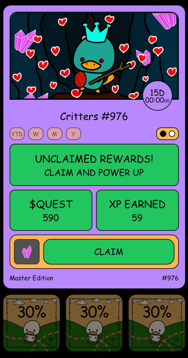 cryptonoldmedia's tweet image. XP earned on the 6th day of staking was 59!
@crittersquest
6日目のステーキングで稼げたXPは59でした。