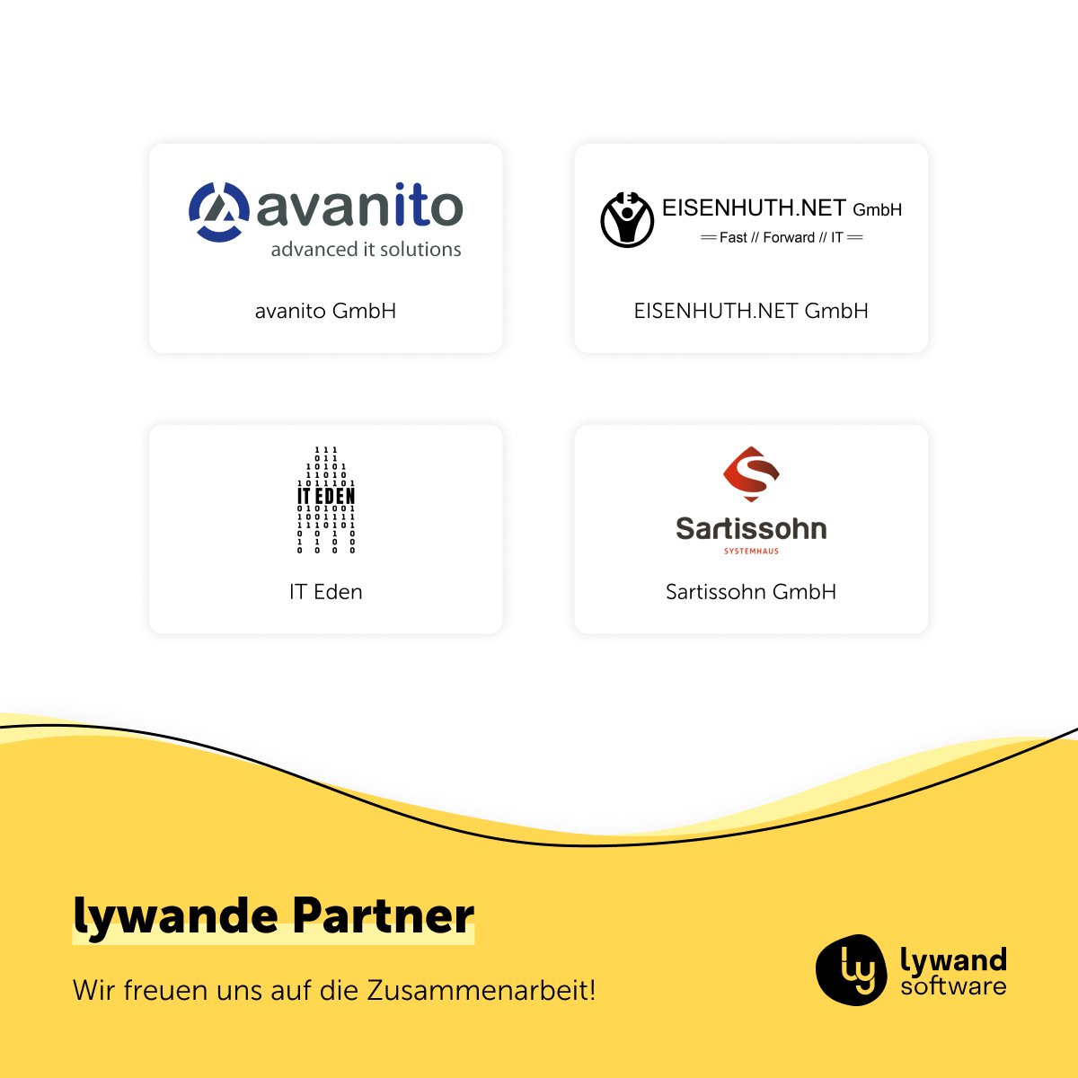 lywandsoftware's tweet image. Unsere lywand Community wächst – hier ein kleiner Ausschnitt der Partner, die jetzt offiziell lywand sind 🚀🤩

🤝 avanito GmbH
🤝 EISENHUTH.NET GmbH
🤝 IT Eden
🤝 @SartissohnGmbH 

Wir freuen uns auf die Zusammenarbeit!

#securityauditplattform #lywandsoftware #lywand