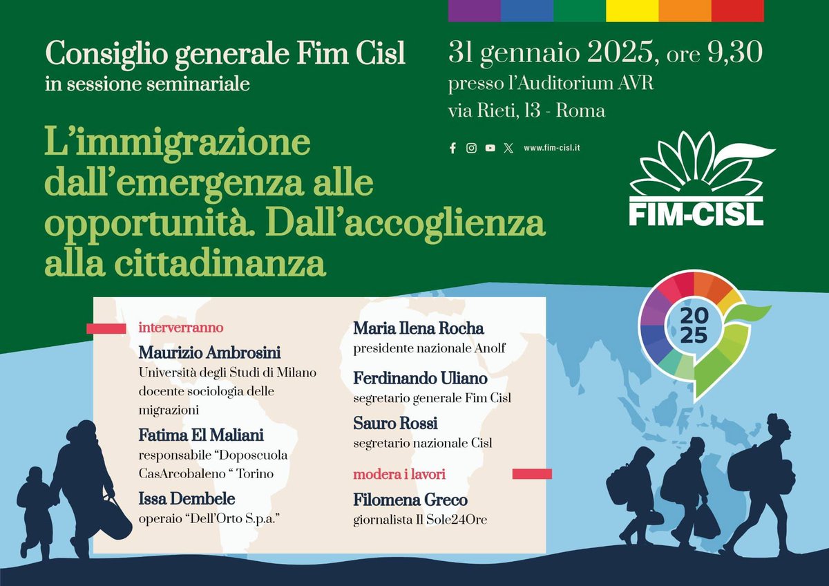 FIMCislStampa's tweet photo. Domani #31gennaio a Roma Consiglio Generale #FIM CISL l'Auditorium AVR, Via Rieti 13, partendo da Calendario solidale FIM 2025 che affronta il tema delle II generazioni:
l'immigrazione dall'emergenza alle opportunità. Dall'accoglienza alla cittadinanza

⤵️
https://t.co/ifCIvIutIx https://t.co/crJpdEdG4V