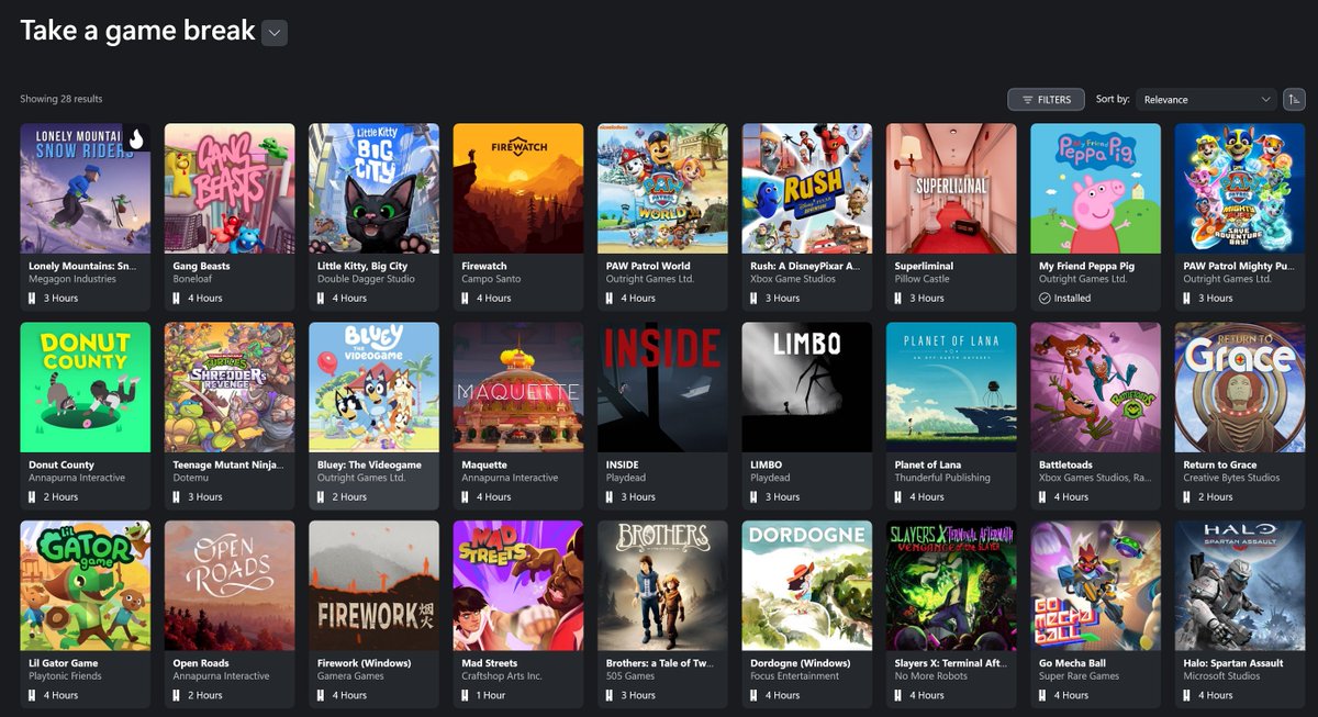 Just started exploring Game Pass on my new PC, and I’m loving this category of short, bite-sized games! The curation could be better, but I’m all for this direction!