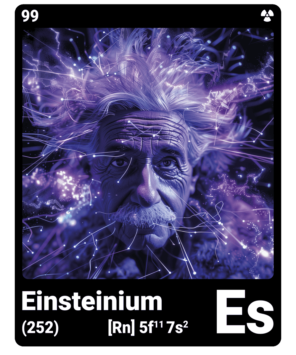 br_AI_king's tweet photo. brAIking This is what it looks like when AI gives the chemical element einsteinium a face - find all ChemicalElements in the bio ScienceArt https://t.co/jLFyr6eJBp