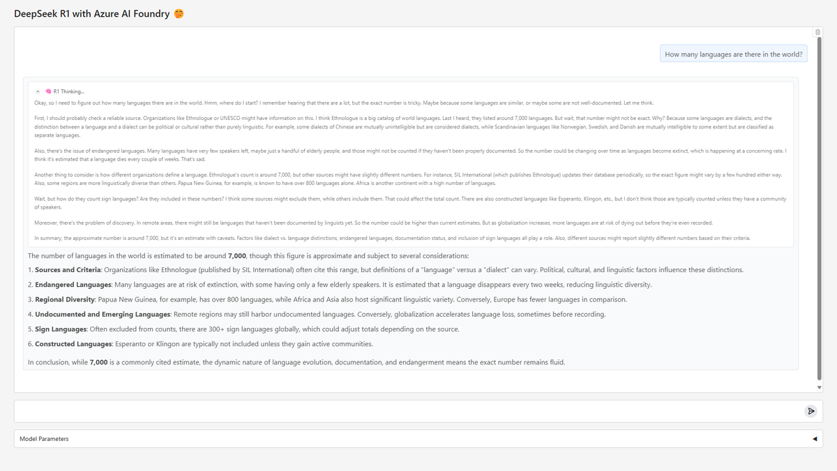nicholasdbrady's tweet photo. How to create a "thinking LLM" chat interface on #AzureAIFoundry using the #DeepSeek #R1 model, #FoundrySDK, and @Gradio.
#AzureAI, #GenerativeAI, #ThinkingLLM, #AdvancedReasoning https://t.co/GbfzIsSUOy