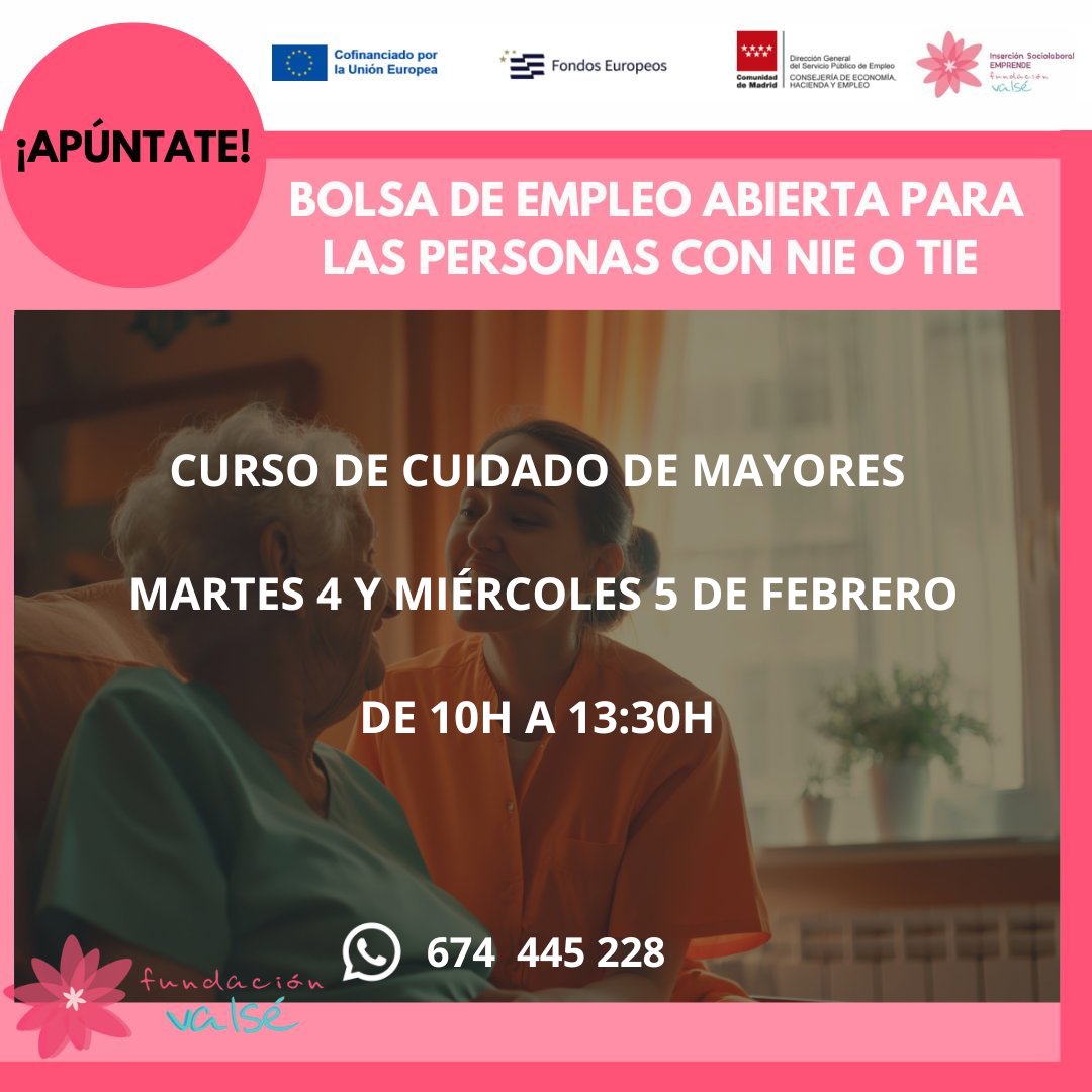 🤗 ¿Tienes especial interés y sensibilidad por aprender las técnicas adecuadas de cuidado de mayores?
El martes y el miércoles de la semana que viene, tenemos un nuevo curso donde juntos aprenderemos en qué consiste.
¡📱Inscríbete en el 674 445 228!