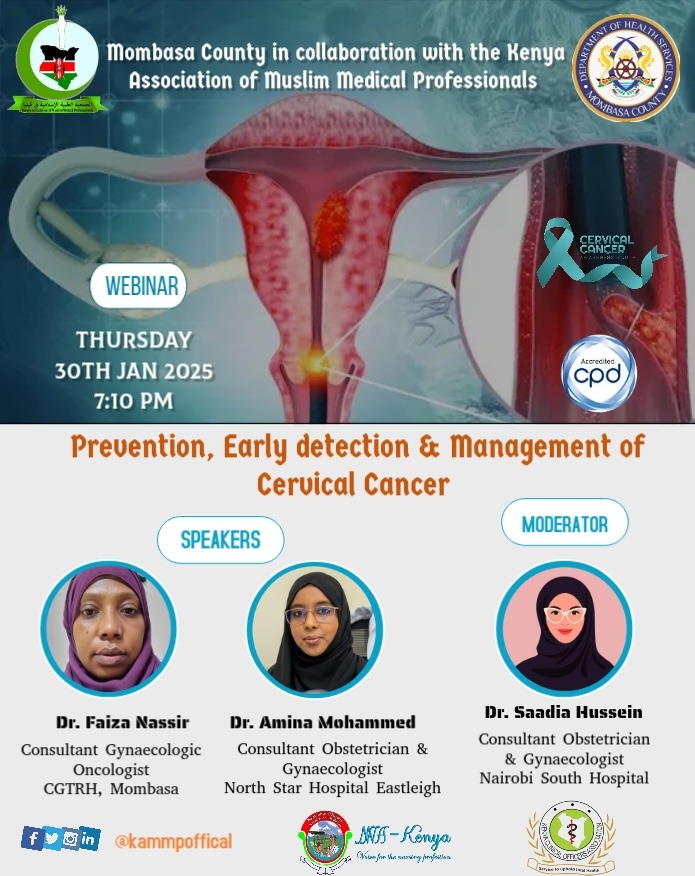 NCIKenya's tweet photo. Mombasa County @MombasaCountyKe Department of Health Services in Collaboration with KAMMP is inviting you to a scheduled Zoom meeting.
Topic: Prevention, Early Detection &amp; Management of Cervical Cancer
 Thursday Jan 30, 2025 07:10 PM EAT. https://t.co/LSsjTTIiX3