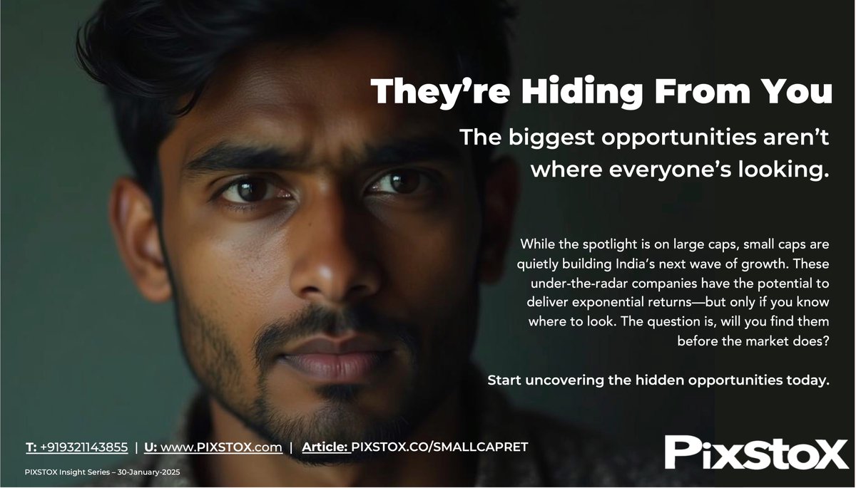 pixstox's tweet photo. PIXSTOX Insights - Small Caps-The Real Playbook for Outsized Returns

Missed Infosys in the ‘90s? Ignored Titan in the 2000s? Don’t let history repeat itself. Small caps are where the next wealth creators are born—but only if you’re paying attention.

Small caps aren't just another investment—they're where India's entrepreneurial grit meets exponential growth. For decades, these underdogs have evolved into market leaders, quietly building fortunes for those bold enough to back them early.

This week, PIXSTOX Insights dives deep into the blueprint for identifying the next generation of winners. No fluff, no hype—just actionable strategies to uncover small-cap opportunities while avoiding the common traps.

Are you ready to seize what others overlook?
Explore PIXSTOX Insights - https://t.co/idFkoRhnOw

Disclaimer: PIXSTOX is not SEBI-registered. This content is for educational purposes only and should not be taken as financial advice. Consult a SEBI-registered advisor before investing. Investments carry risks, and past performance is not indicative of future outcomes.

#SmallCaps #StockMarketIndia #WealthCreation #InvestSmart #IndianStocks #GrowthInvesting #PIXSTOXInsights #MarketOpportunities #ValueInvesting #FinancialFreedom #SmartInvesting #PortfolioGrowth #InvestmentStrategy #EmergingLeaders #StockMarketTips