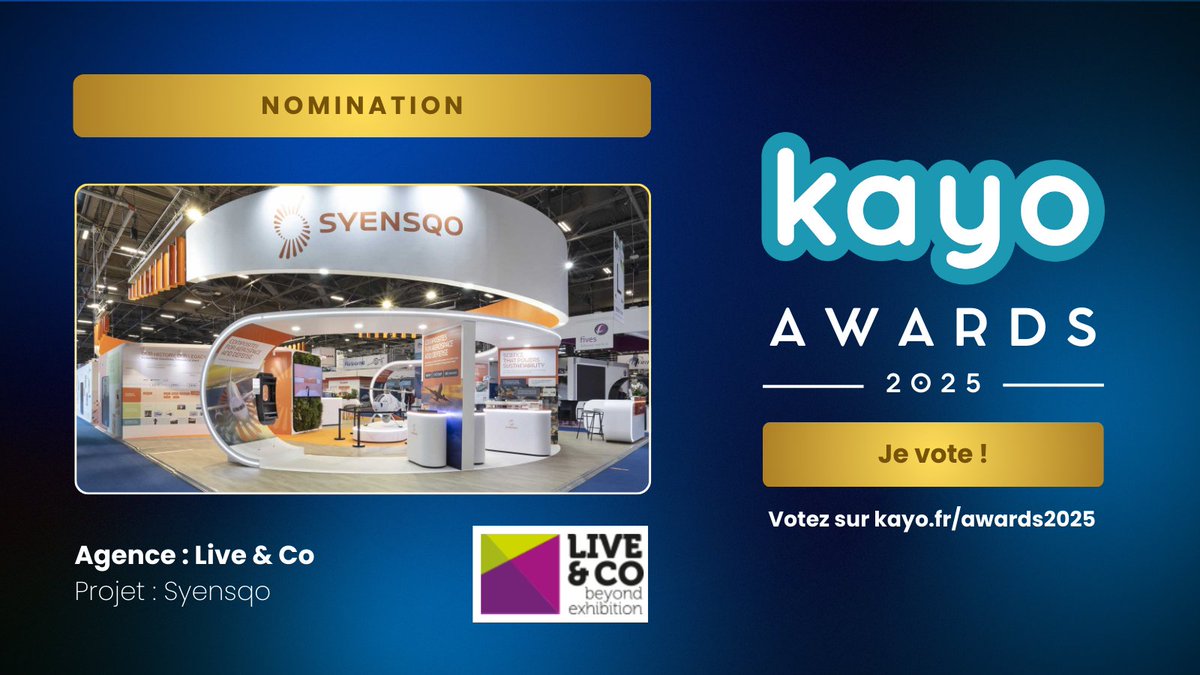 [ KAYO Awards 2025 ] – Le Prix des Meilleurs Stands de l’Année

PROJET 11

 Agence : <a href="/LiveandCo/">Live & co</a>
 Exposant : @Syensqo
 Salon : <a href="/JECComposites/">JEC Group</a>

 ➡️ Le projet : hubs.ly/Q034FMlY0

 #KAYOAwards2025

-------
KAYO. La solution pour transformer vos salons en machine à leads.