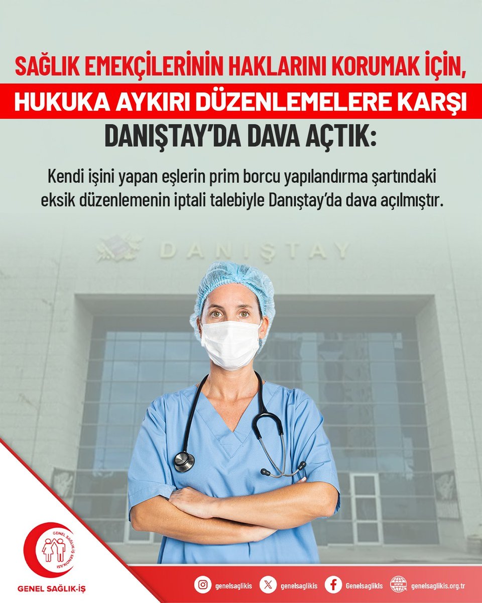 genelsaglikis's tweet photo. Sağlık Emekçilerinin Haklarını Korumak İçin, Hukuka Aykırı Düzenlemelere Karşı Danıştay'da Dava Açtık: 

Kendi işini yapan eşlerin prim borcu yapılandırma şartındaki eksik düzenlemenin iptali talebiyle Danıştay'da dava açılmıştır.

#primborcu #yapılandırma #eskikdüzenleme #dava #danıştay #GenelSağlıkİş